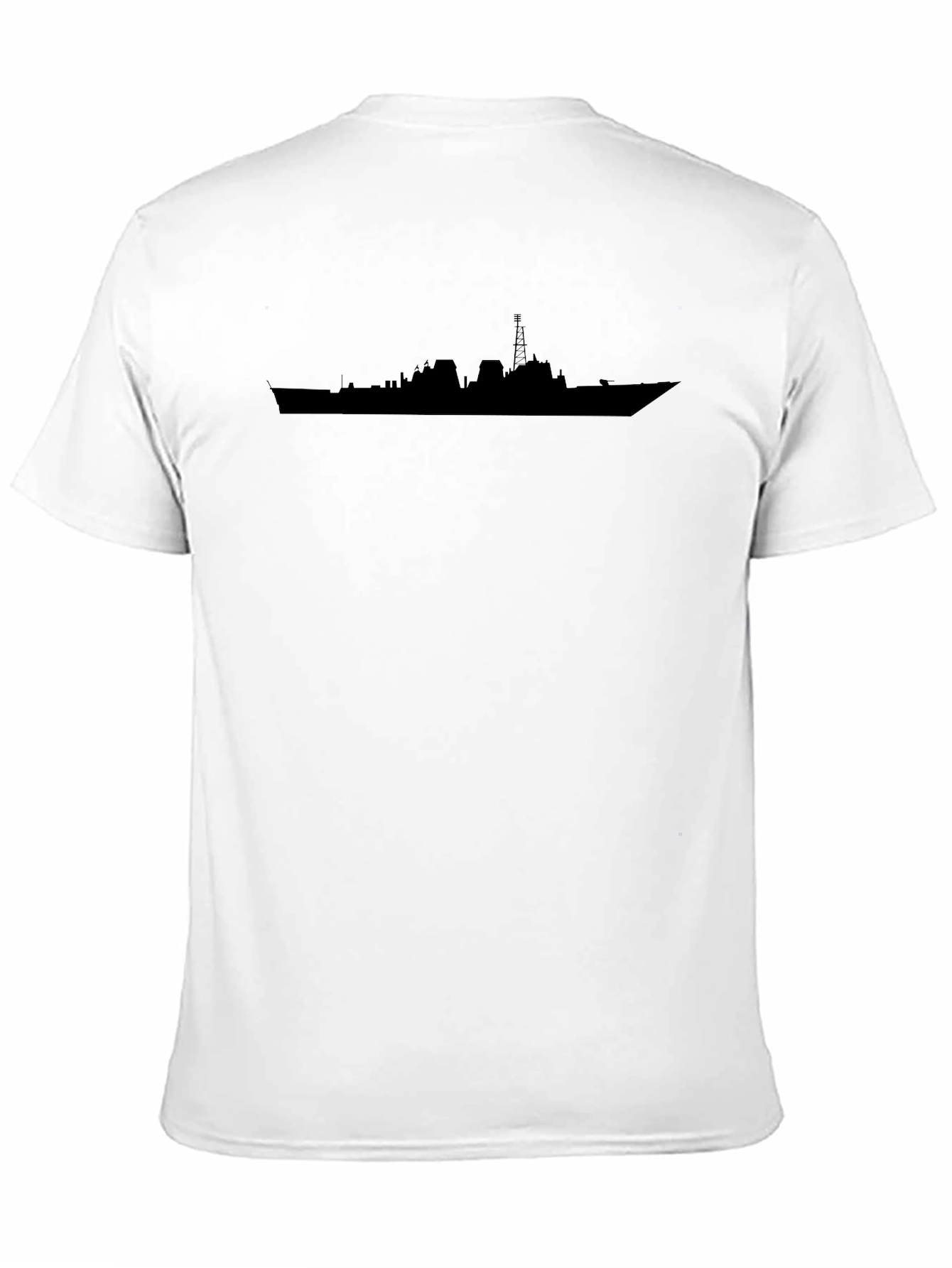 Black T-Shirt with Naval Ship Silhouette Graphic