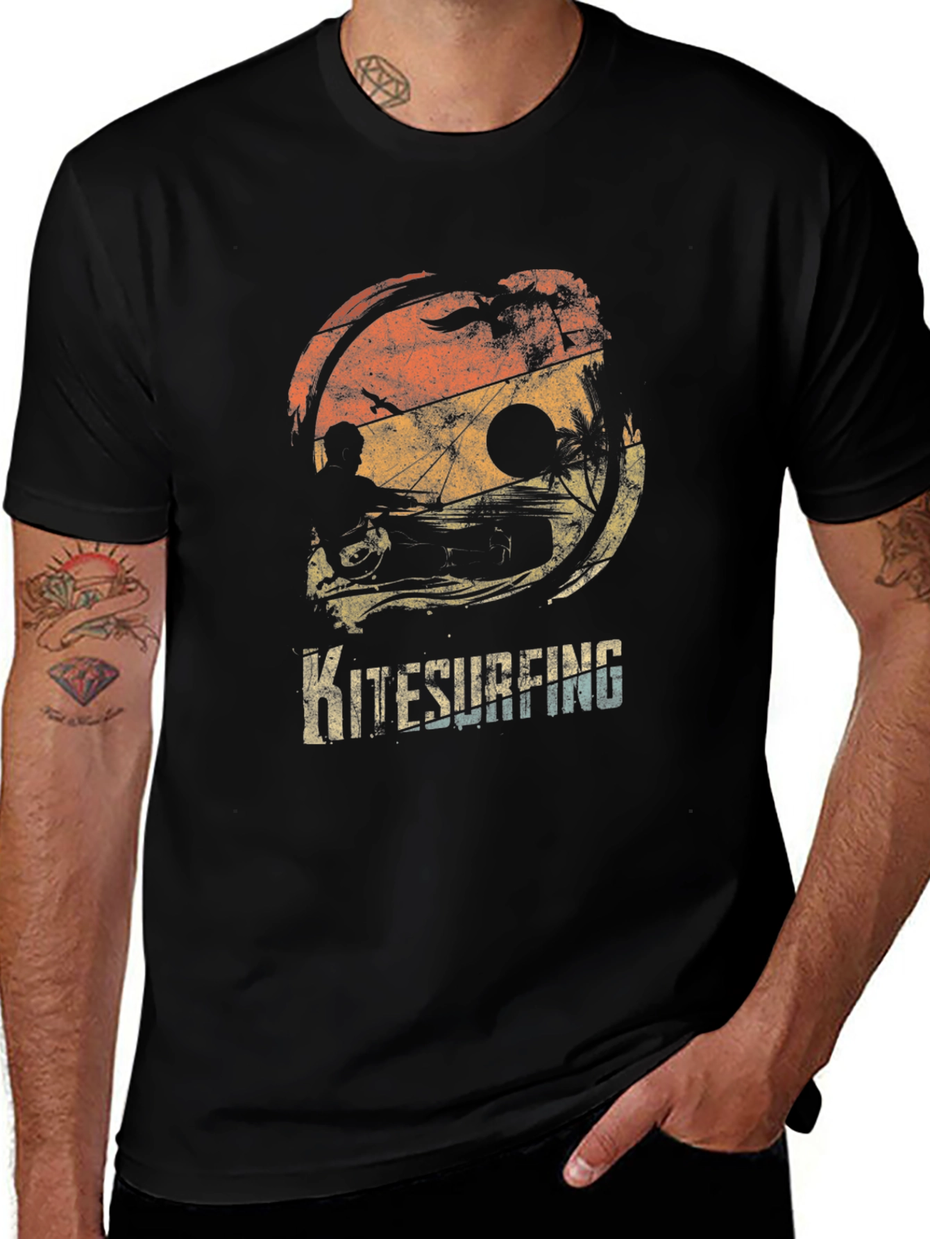 Kitesurfing Retro Sunset Graphic Tee