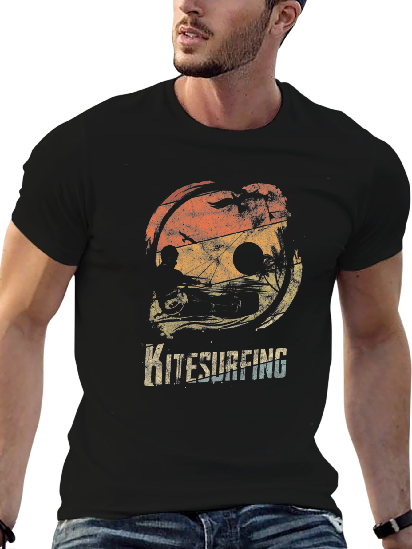 Kitesurfing Retro Sunset Graphic Tee
