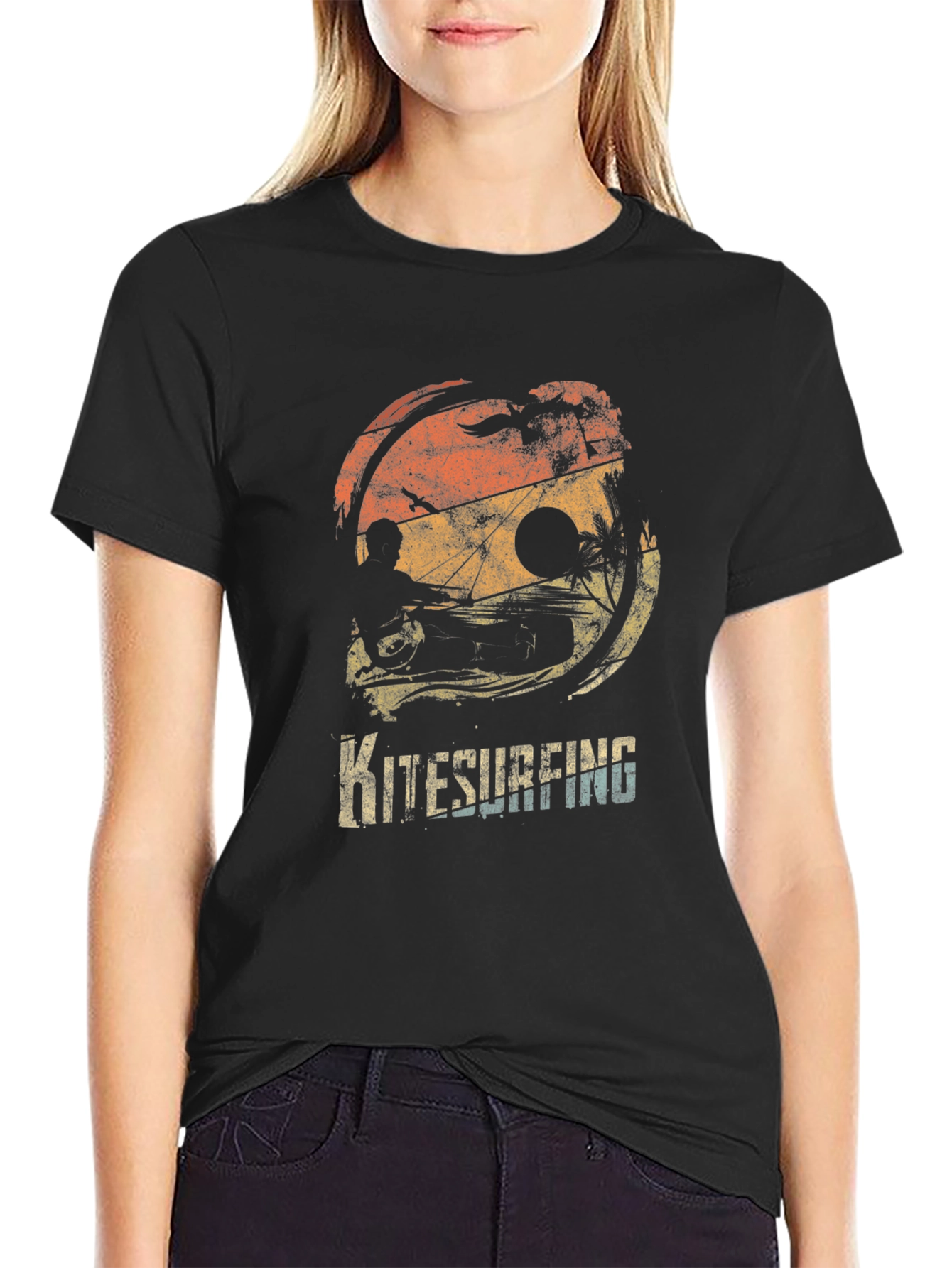 Kitesurfing Retro Sunset Graphic Tee