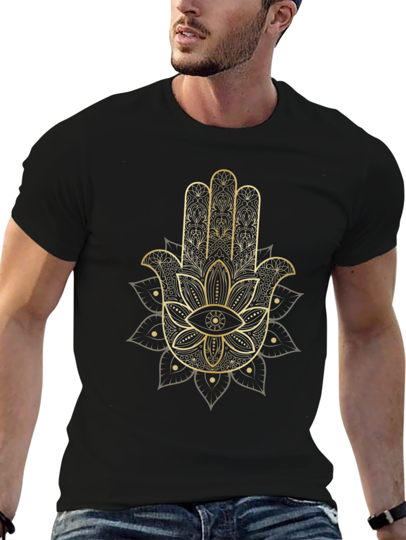 Hamsa Hand Graphic Tee - Black Cotton Comfort