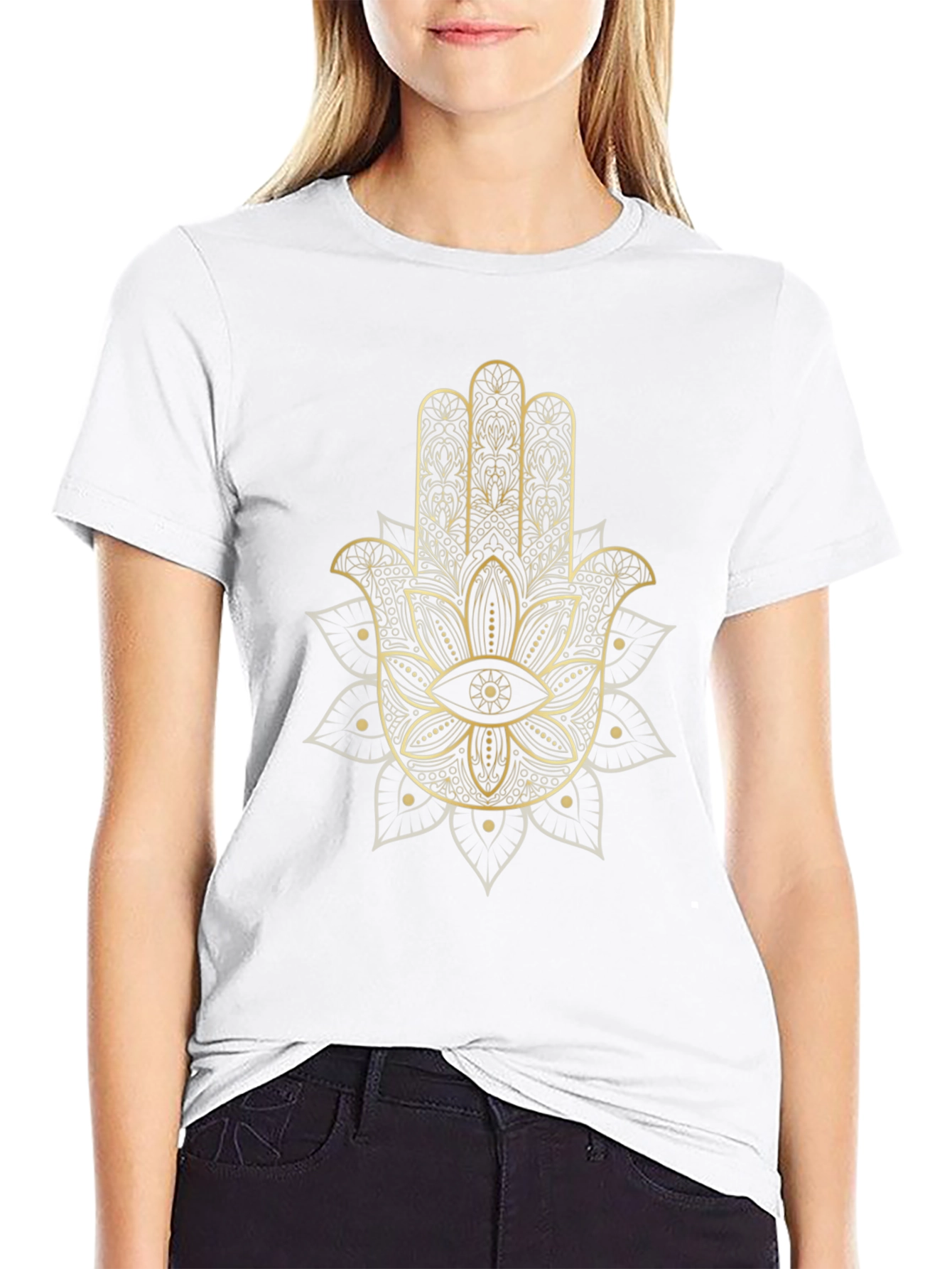Hamsa Hand Graphic Tee - Black Cotton Comfort