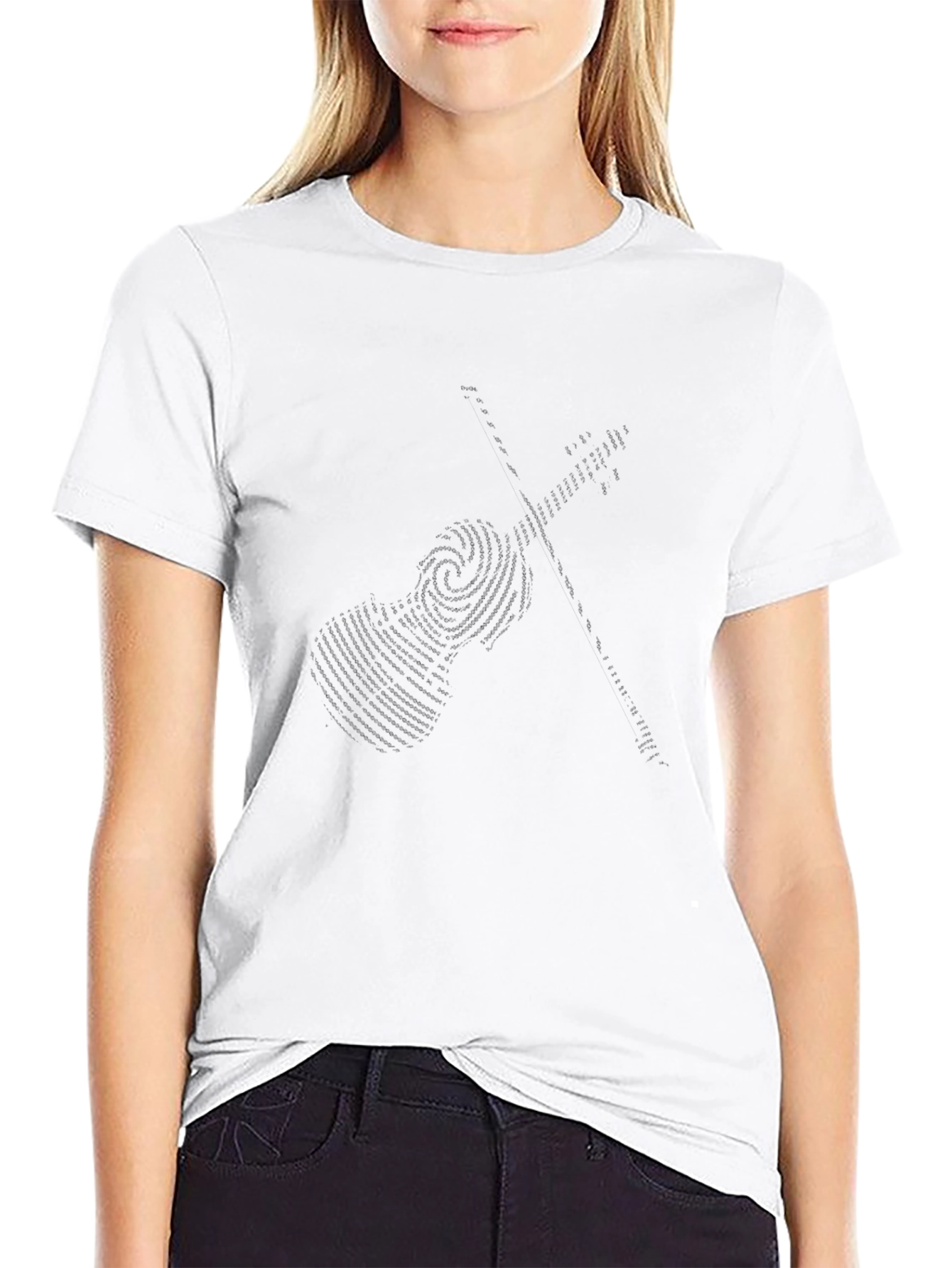 Abstract Violin Print Black T-Shirt