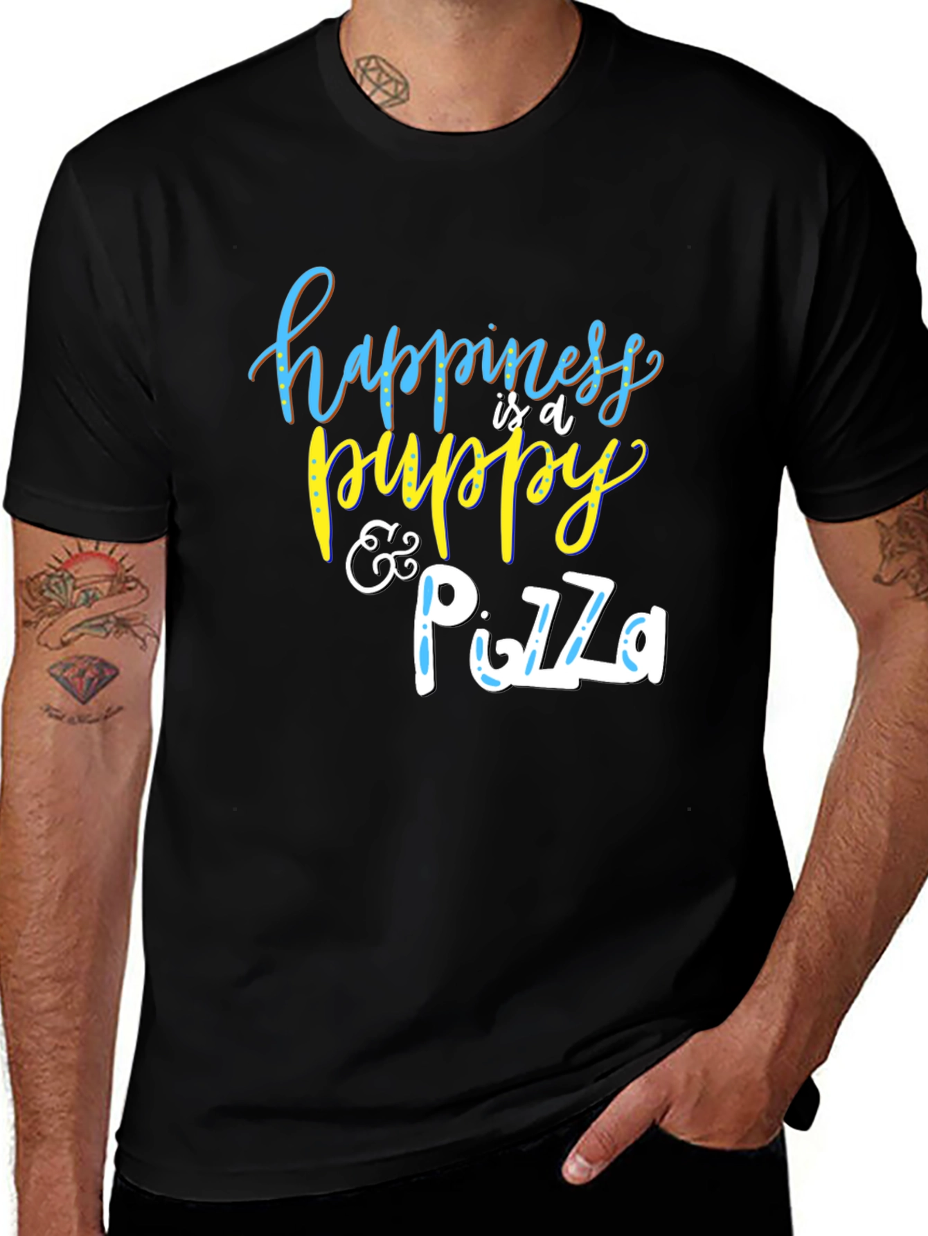 Happiness Puppy and Pizza Graphic T-Shirt