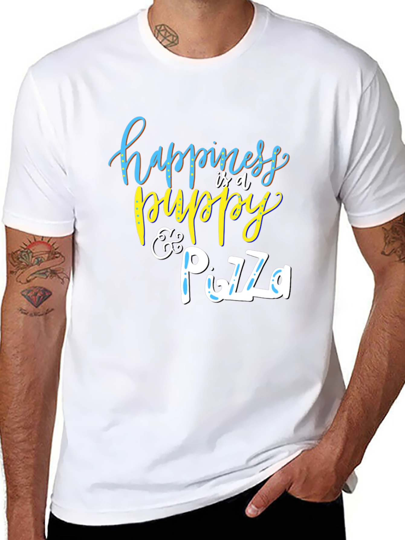Happiness Puppy and Pizza Graphic T-Shirt