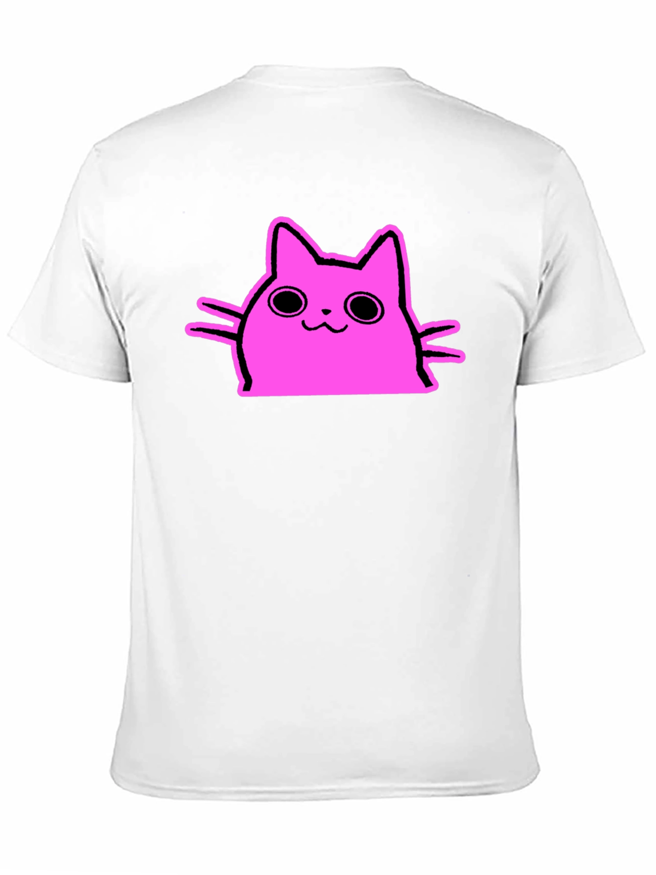 Cute Pink Cat Graphic Tee - Black Cotton T-Shirt