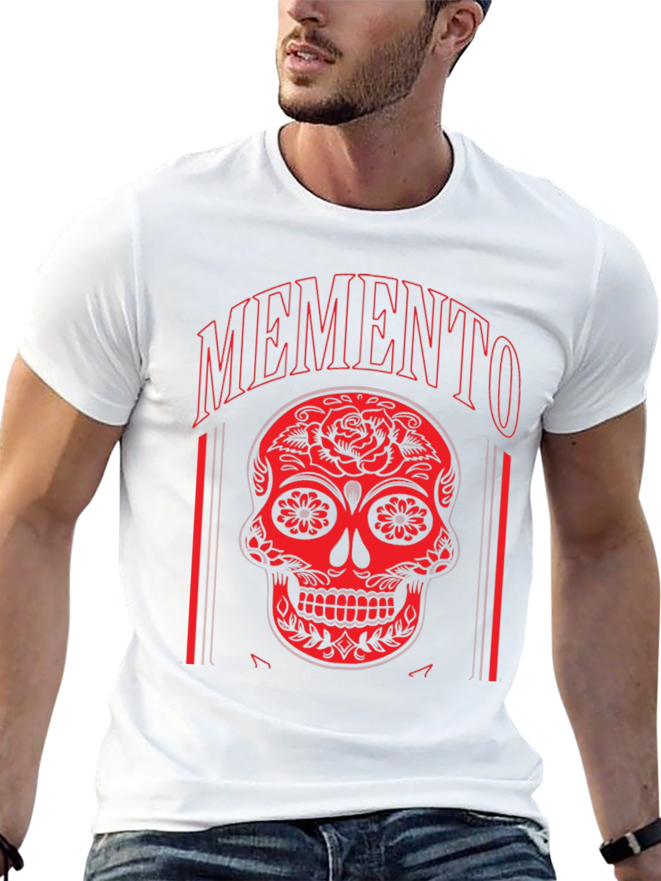 Memento Skull Graphic T-Shirt - Unique Red Design