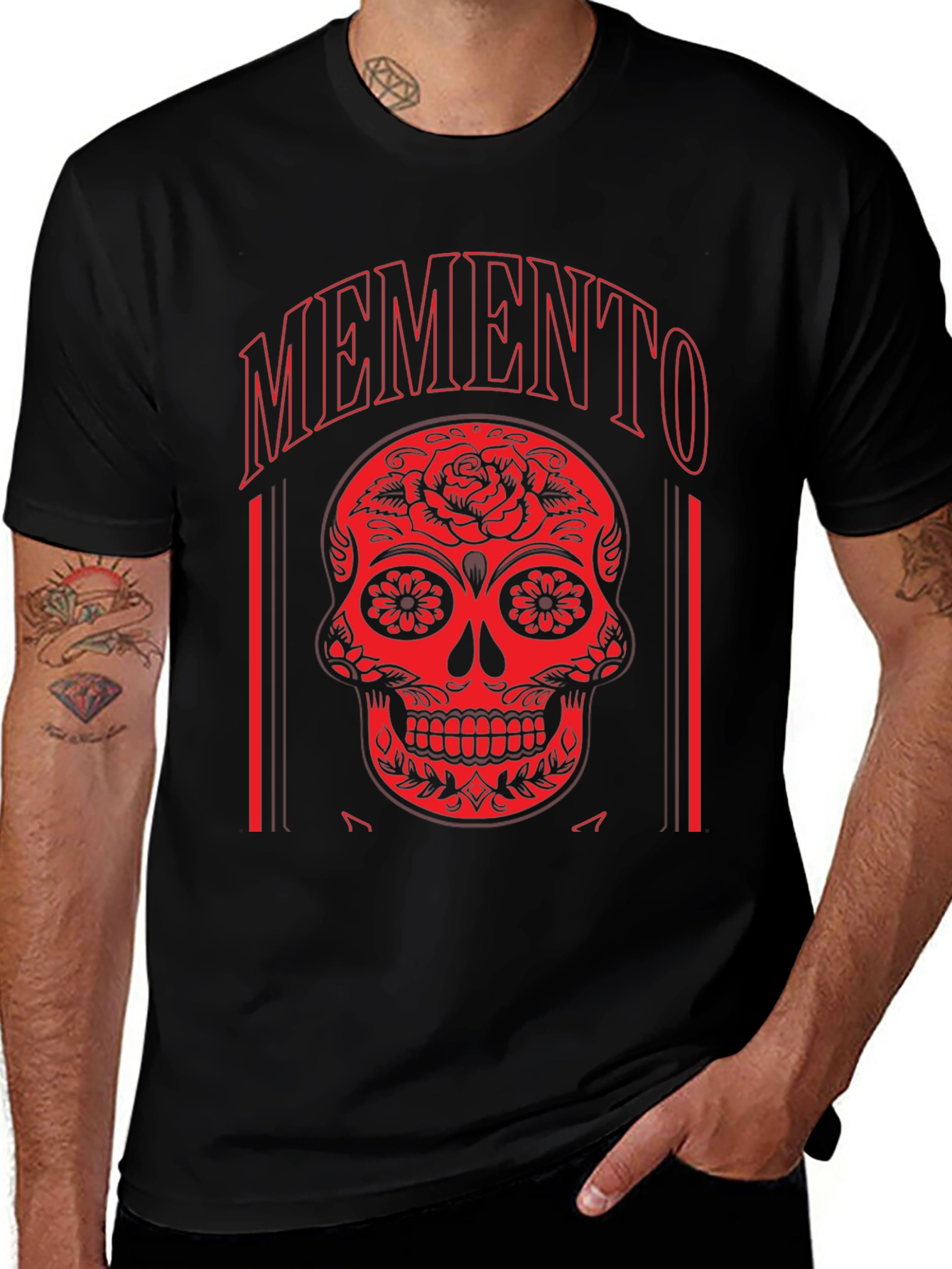 Memento Skull Graphic T-Shirt - Unique Red Design