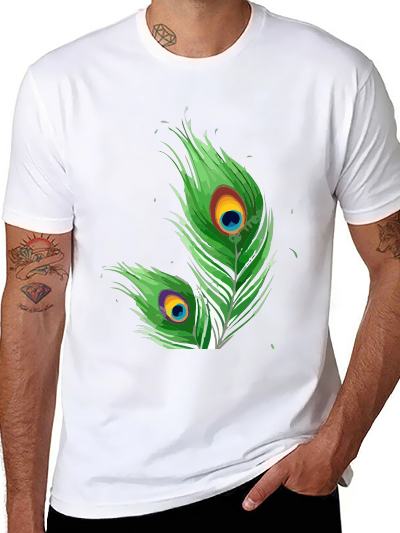 Peacock Feather Graphic Tee - Stylish Design