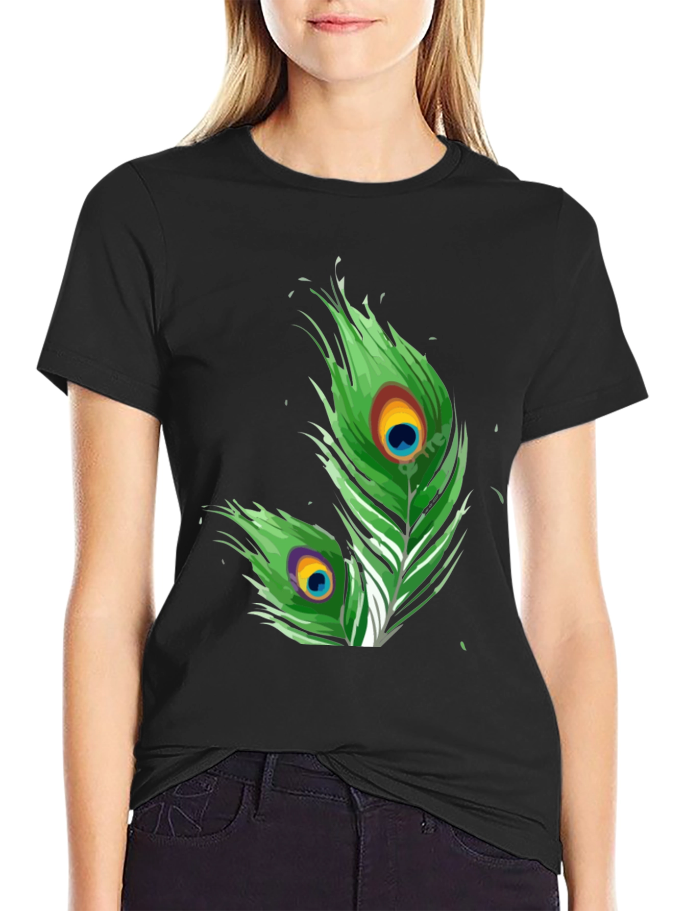 Peacock Feather Graphic Tee - Stylish Design