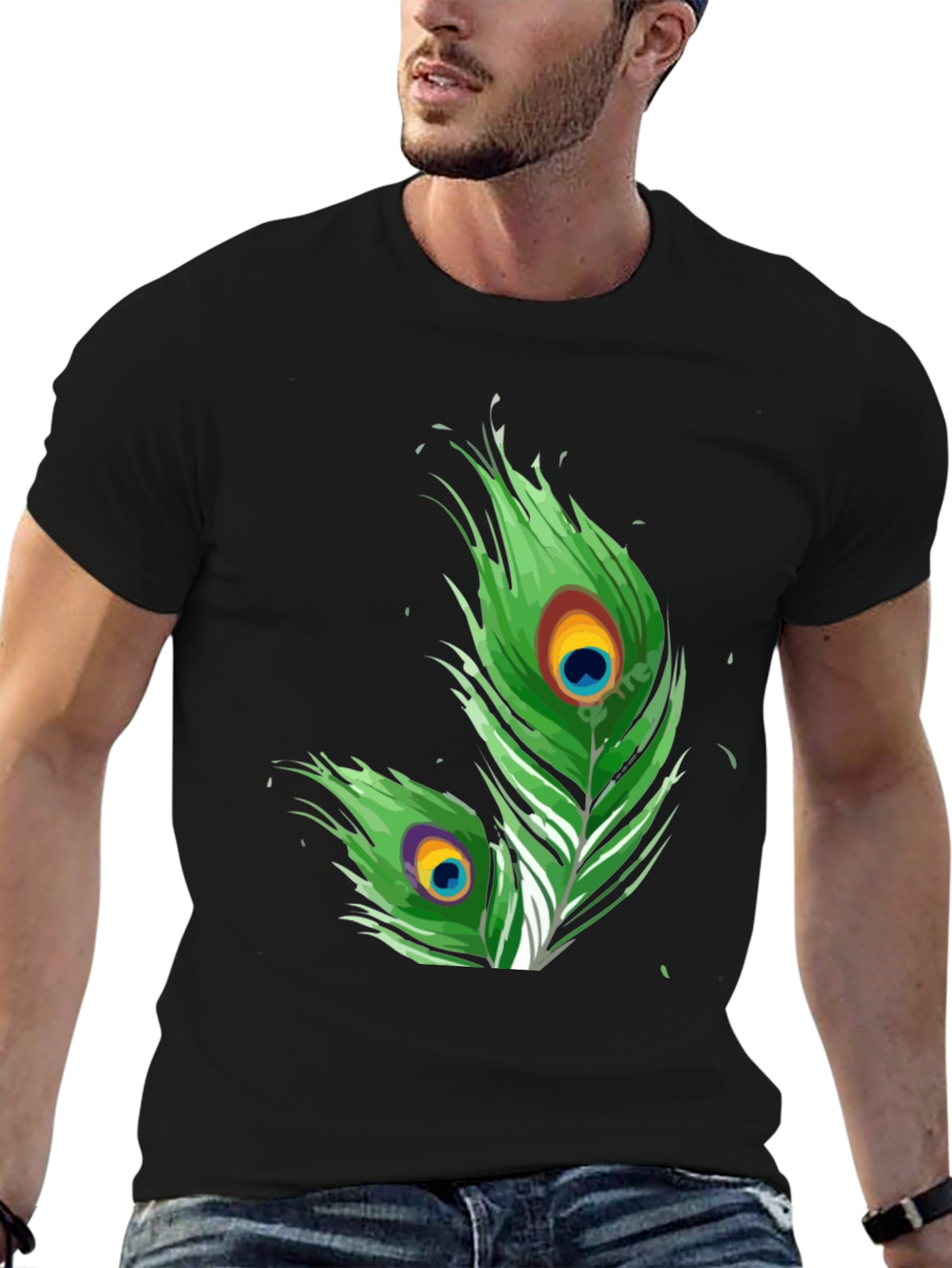 Peacock Feather Graphic Tee - Stylish Design