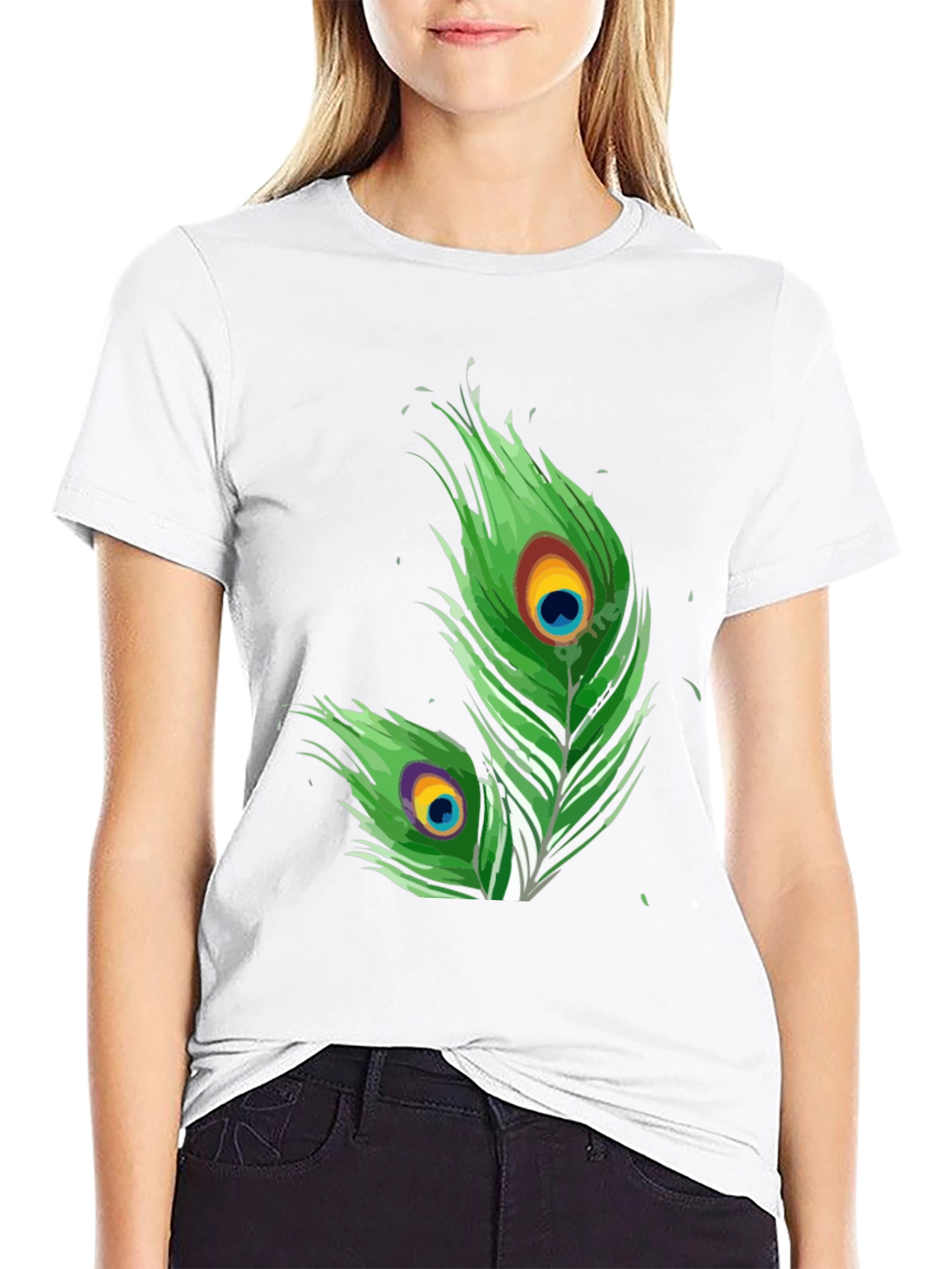 Peacock Feather Graphic Tee - Stylish Design