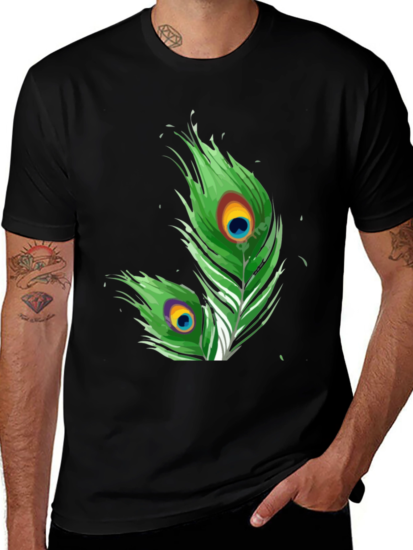 Peacock Feather Graphic Tee - Stylish Design