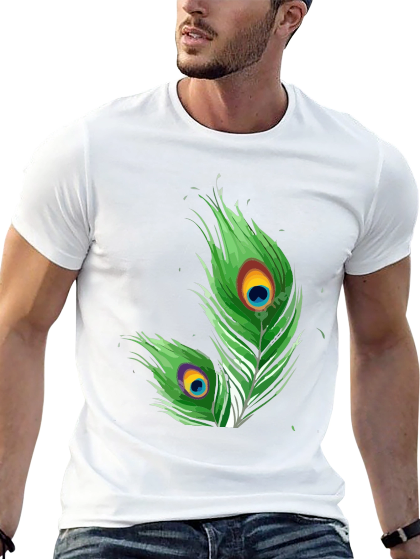 Peacock Feather Graphic Tee - Stylish Design