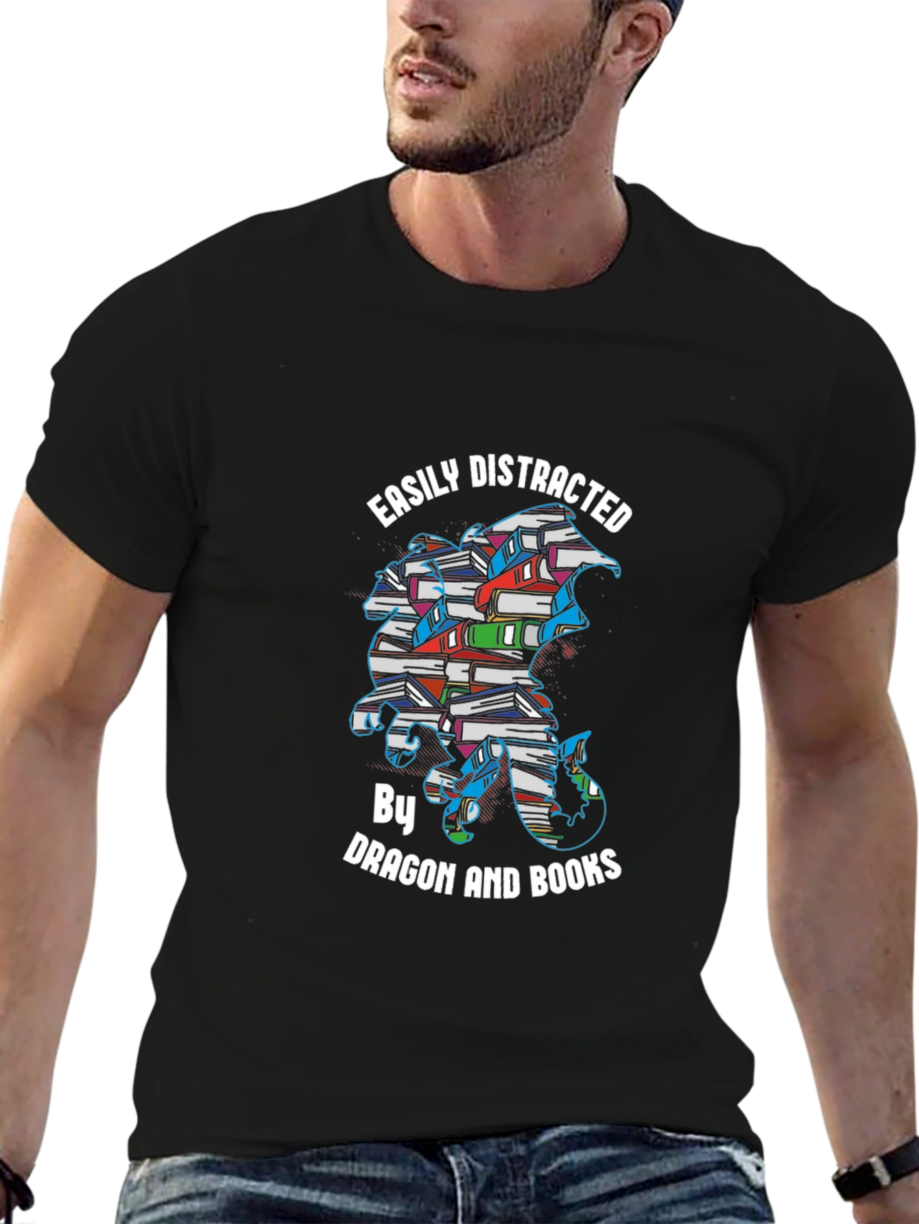 Easily Distracted Dragon and Books T-Shirt