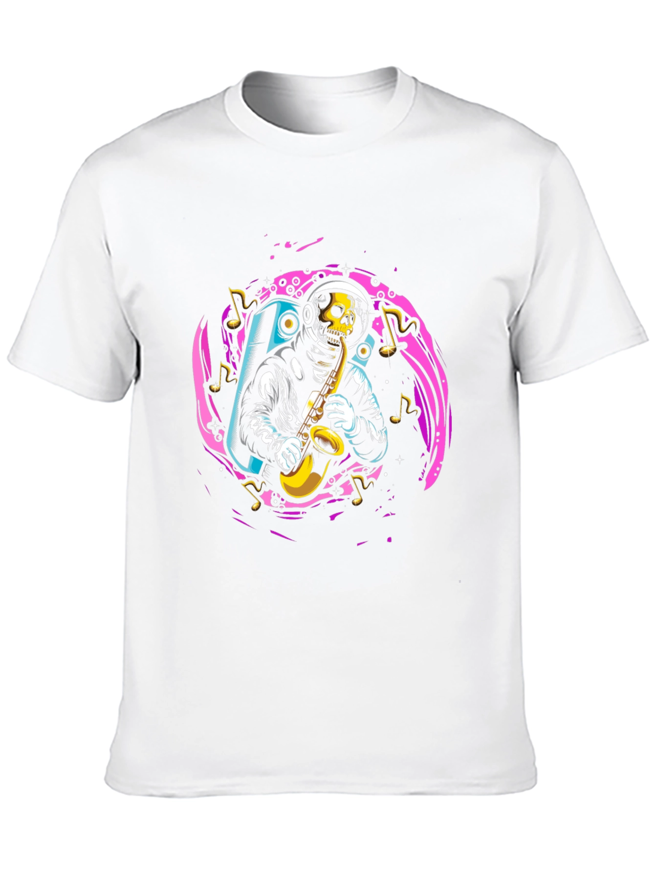 Skull Astronaut Sax Player Graphic T-Shirt