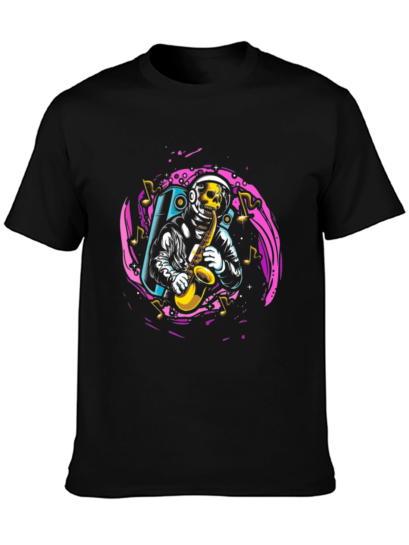 Skull Astronaut Sax Player Graphic T-Shirt