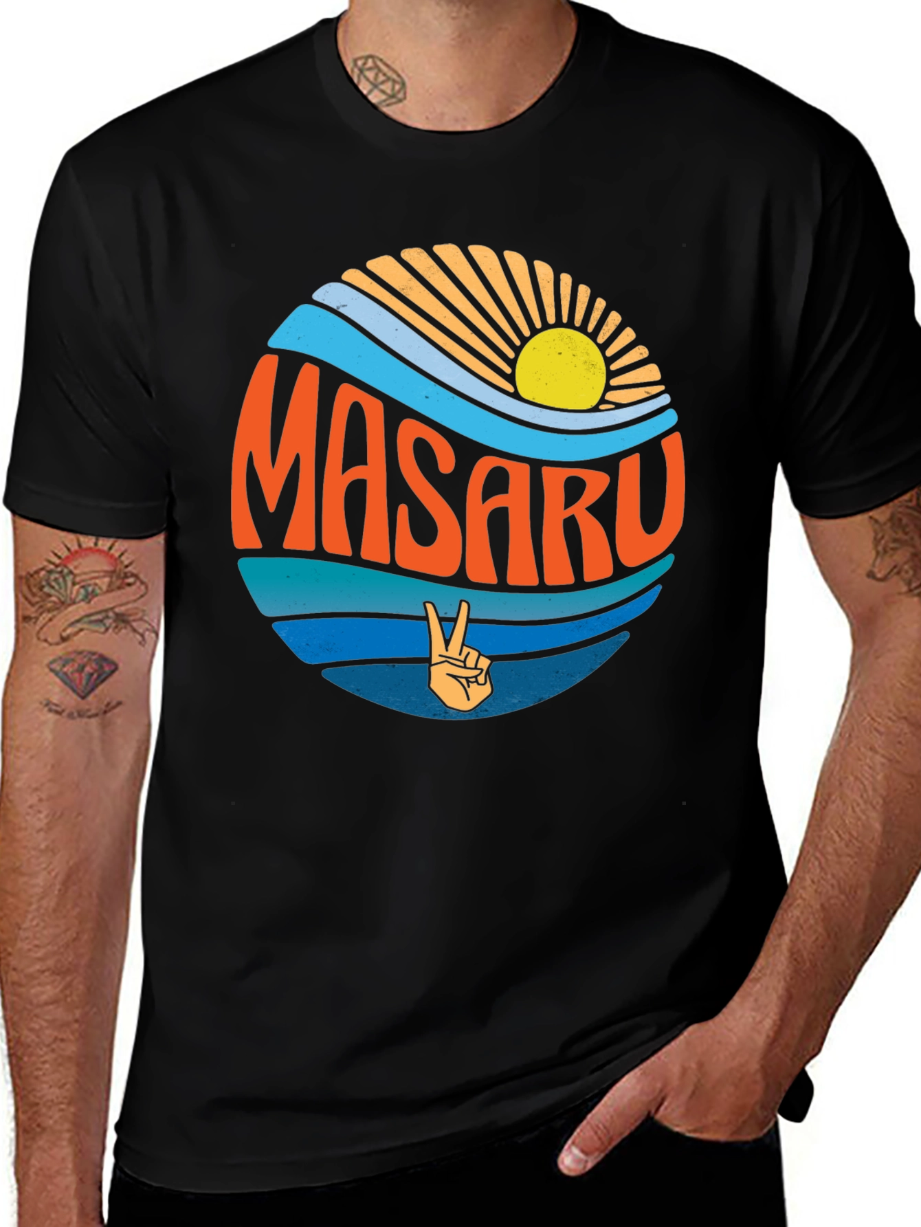 Masaru Peace Sign Graphic Tee - Retro Vibes