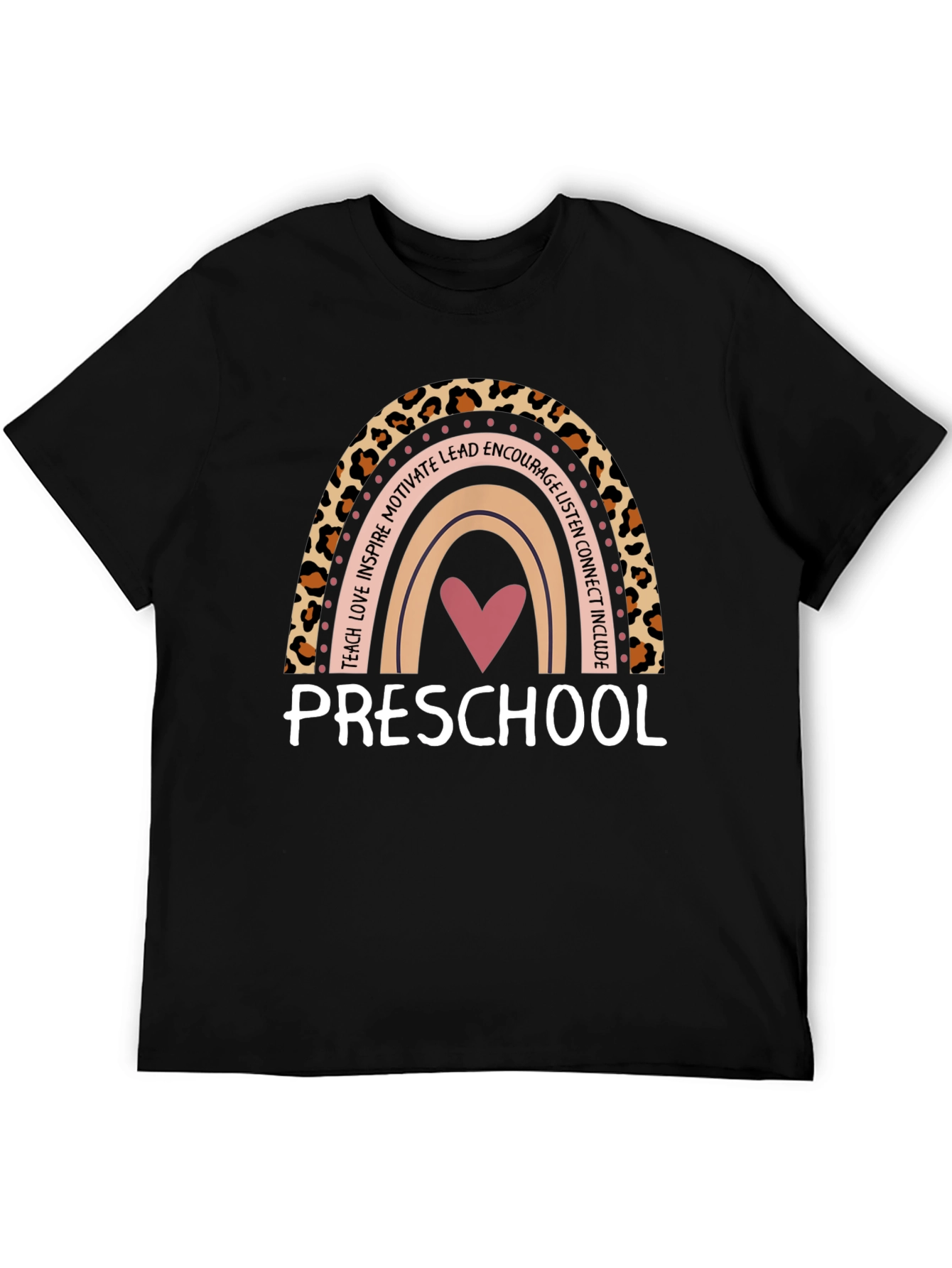 Preschool Teacher Rainbow Leopard Print T-Shirt