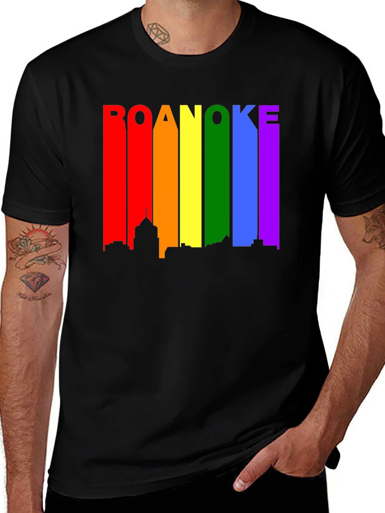 Roanoke Pride T-Shirt - Rainbow Skyline
