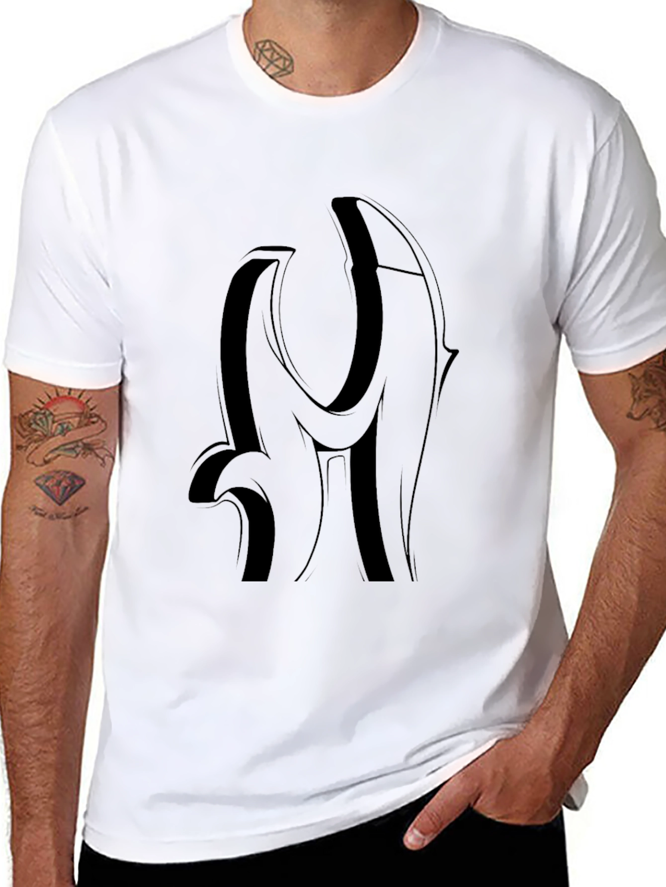Bold Black Graphic Tee - Modern Letter Design