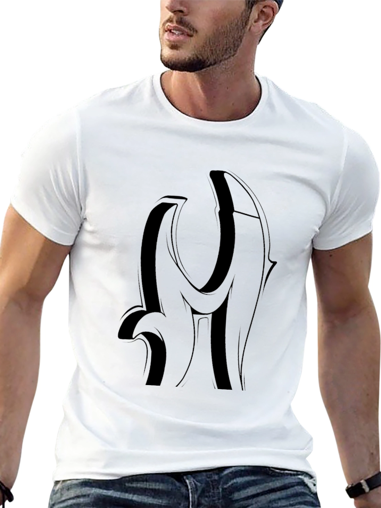 Bold Black Graphic Tee - Modern Letter Design