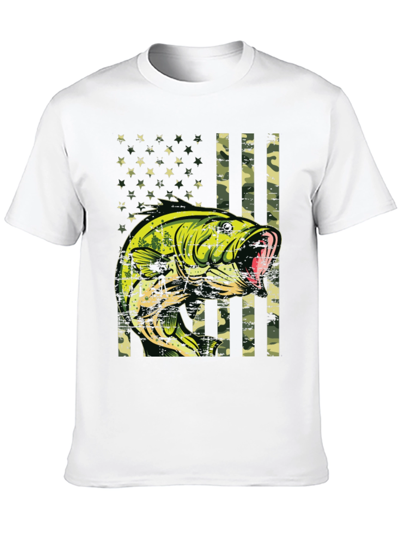 Bass Fish Camo American Flag Graphic T-Shirt