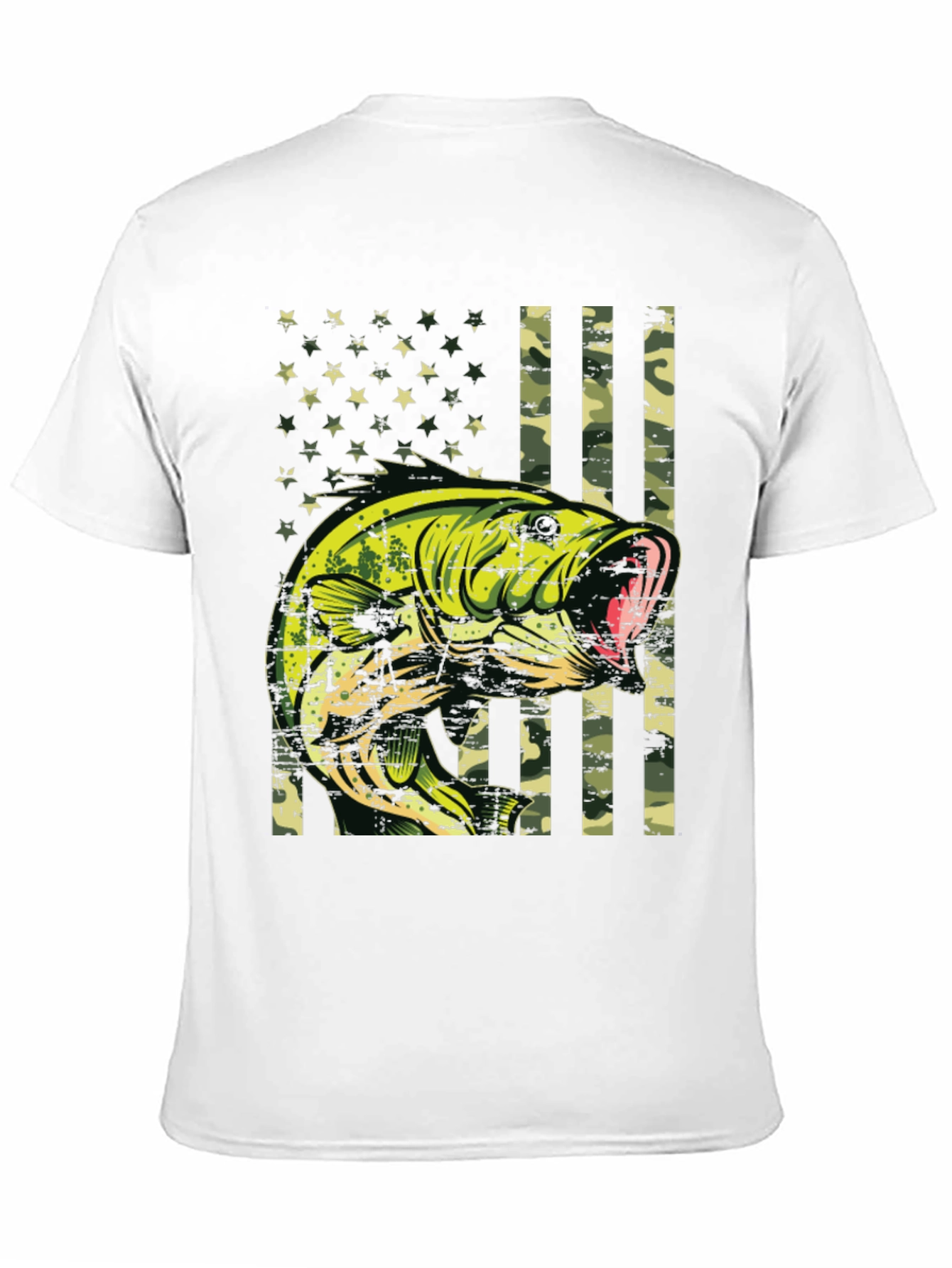 Bass Fish Camo American Flag Graphic T-Shirt