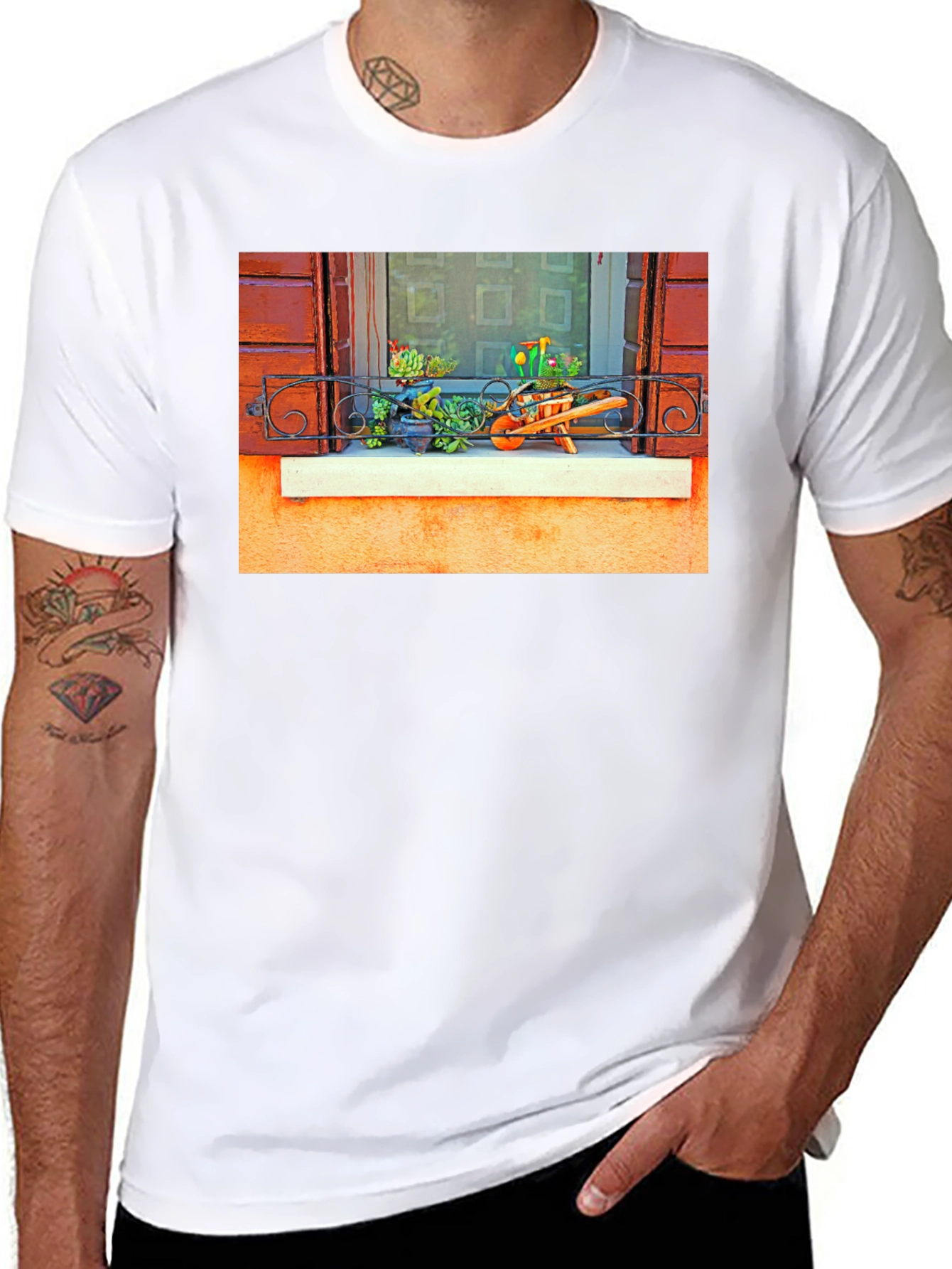 Unique Garden Window Print T-Shirt