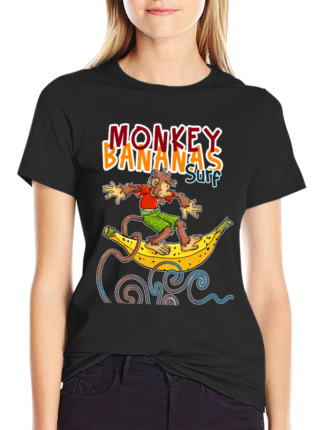 Monkey Banana Surf T-Shirt - Novelty Graphic Tee