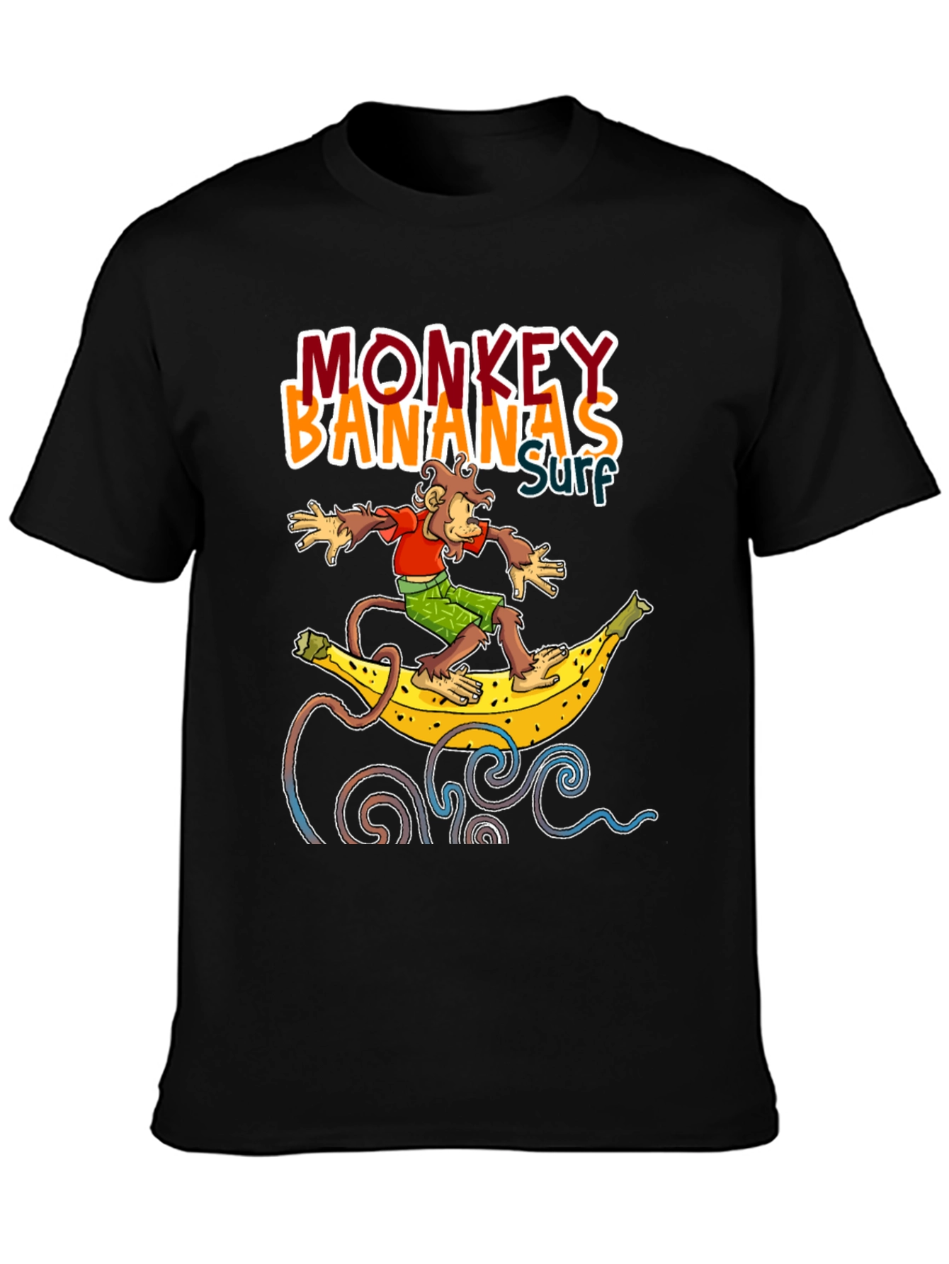 Monkey Banana Surf T-Shirt - Novelty Graphic Tee