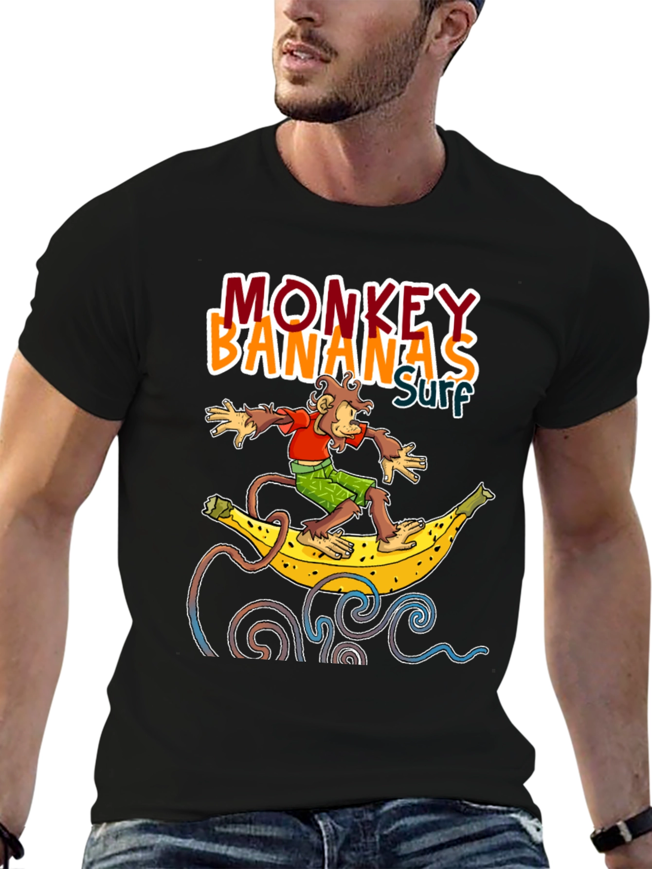 Monkey Banana Surf T-Shirt - Novelty Graphic Tee