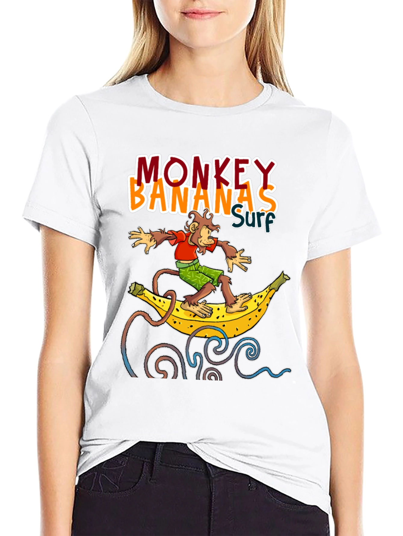 Monkey Banana Surf T-Shirt - Novelty Graphic Tee