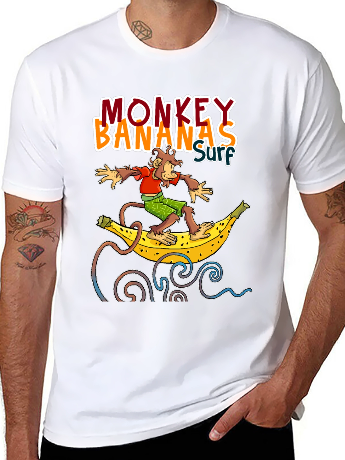 Monkey Banana Surf T-Shirt - Novelty Graphic Tee
