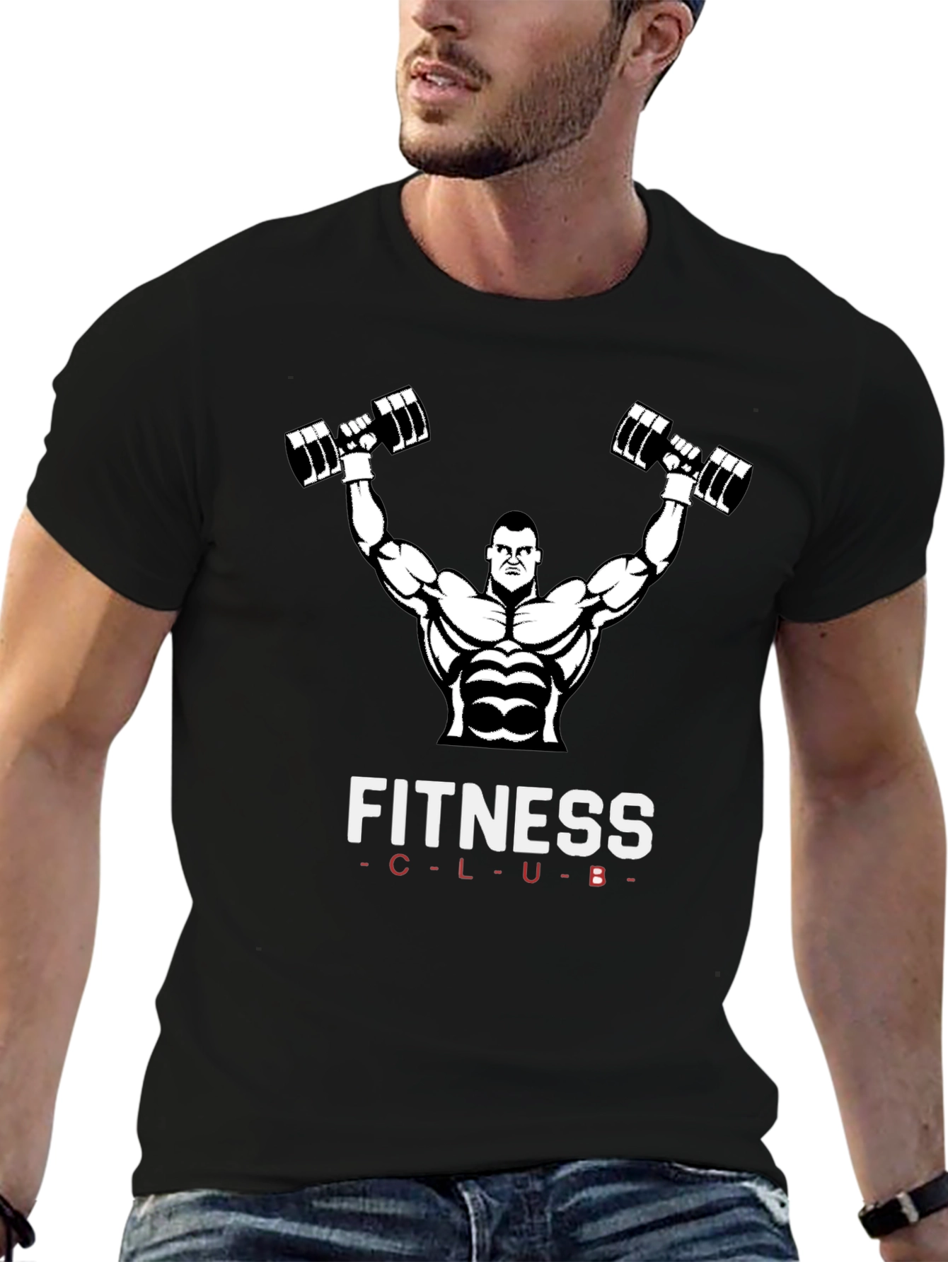 Fitness Club Graphic T-Shirt - Black Cotton Gym Tee