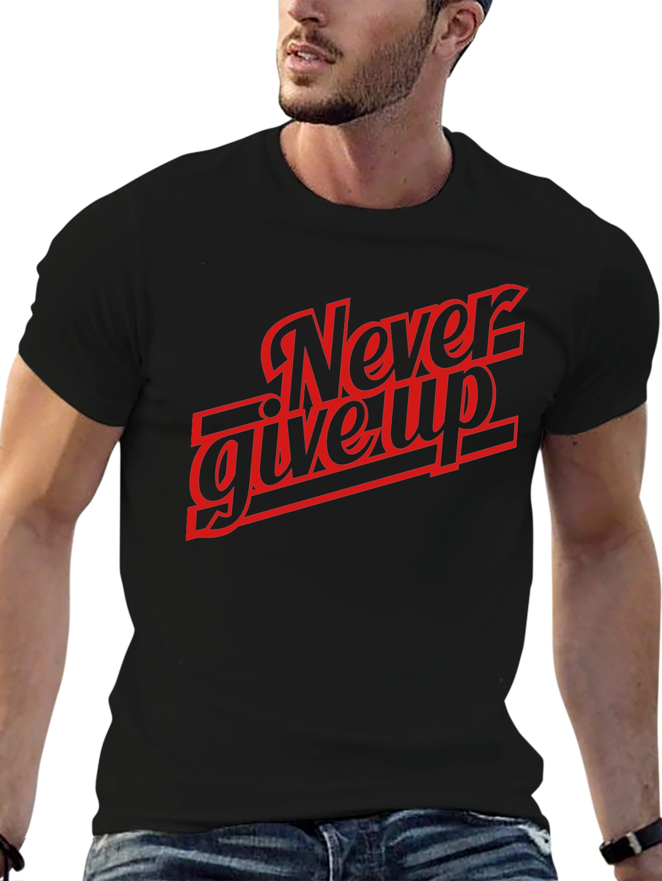 Never Give Up Graphic Tee - Mens Black T-Shirt