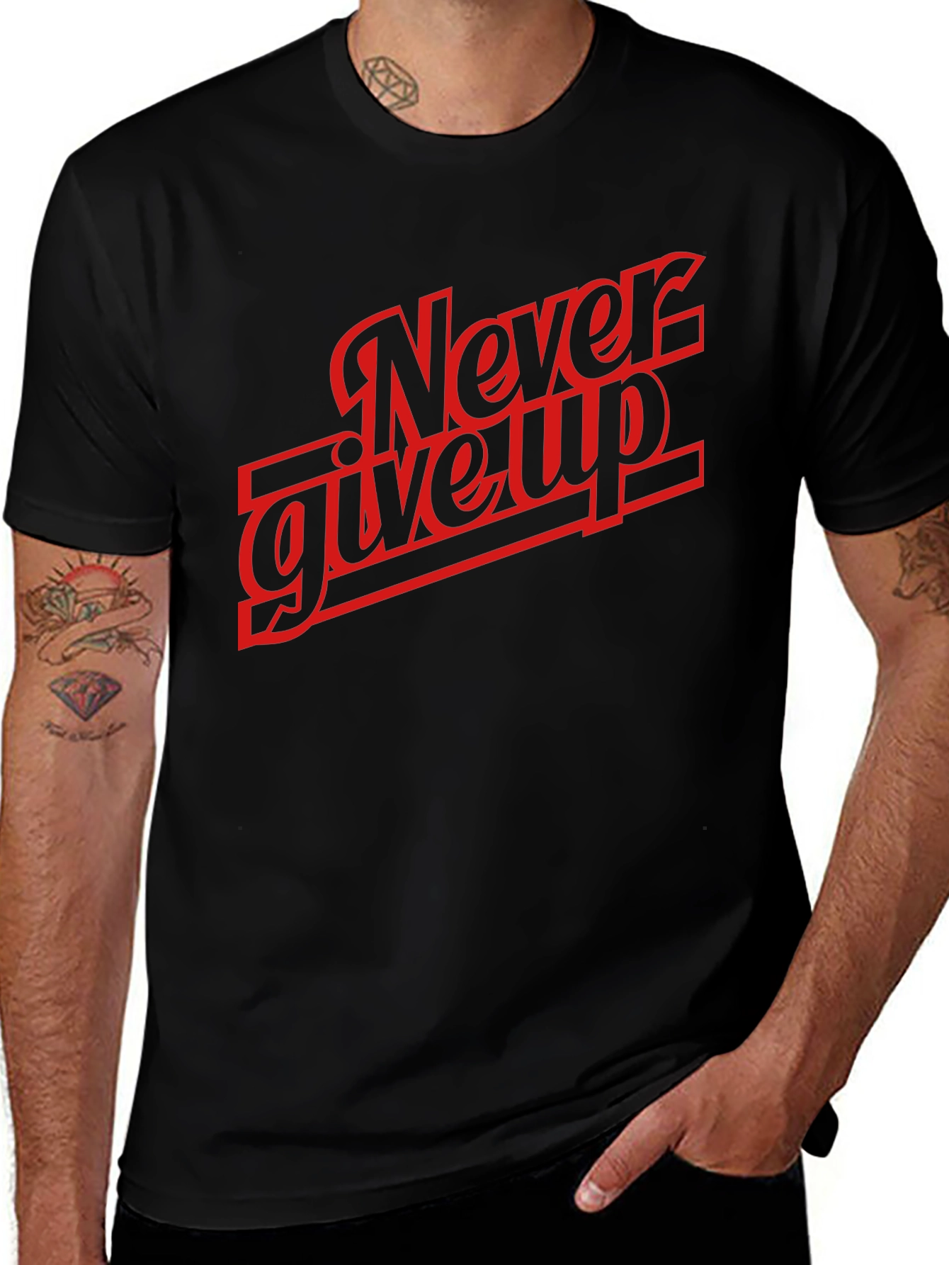 Never Give Up Graphic Tee - Mens Black T-Shirt