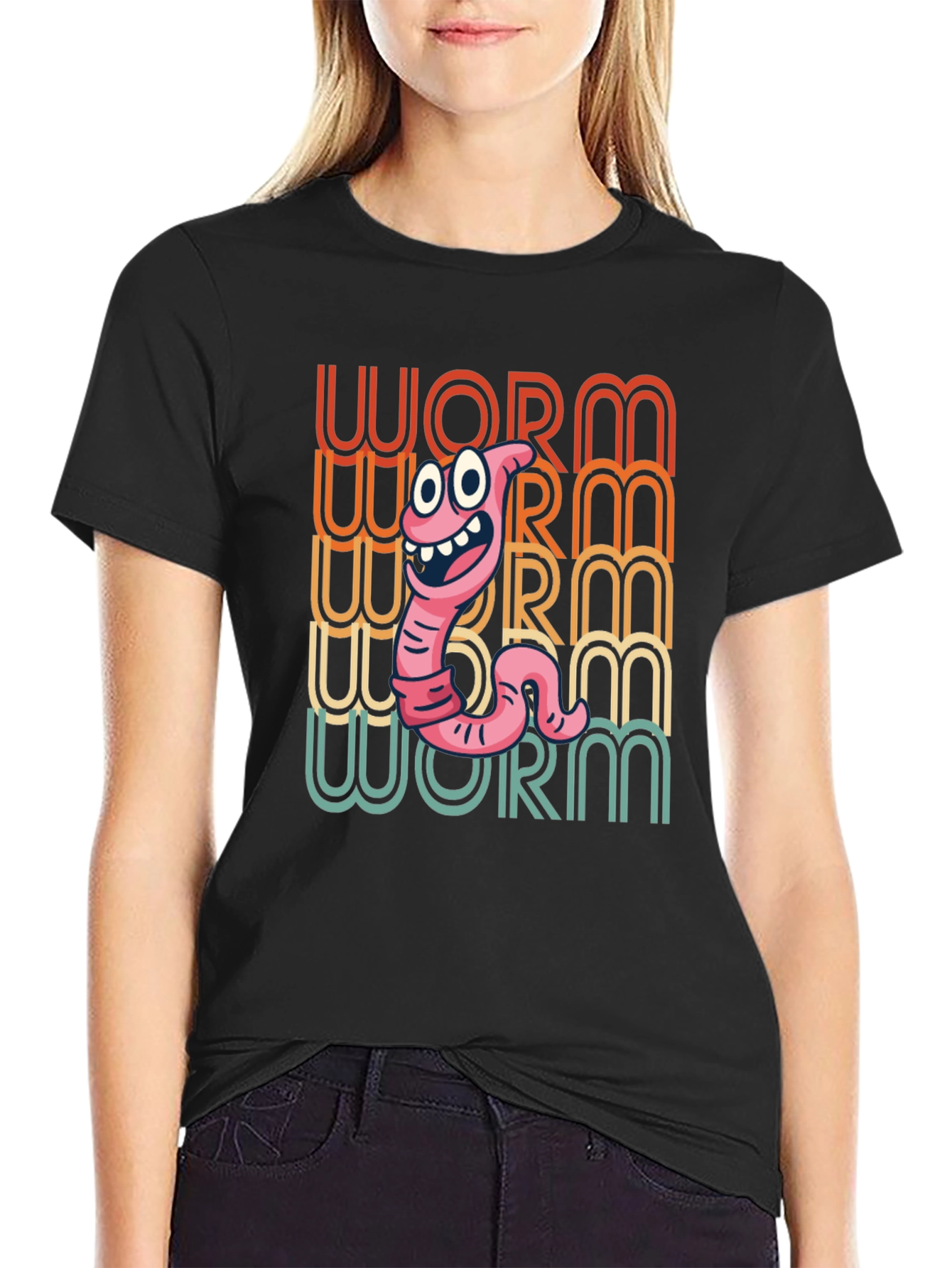 Funny Worm Graphic Tee - Black Cotton T-Shirt