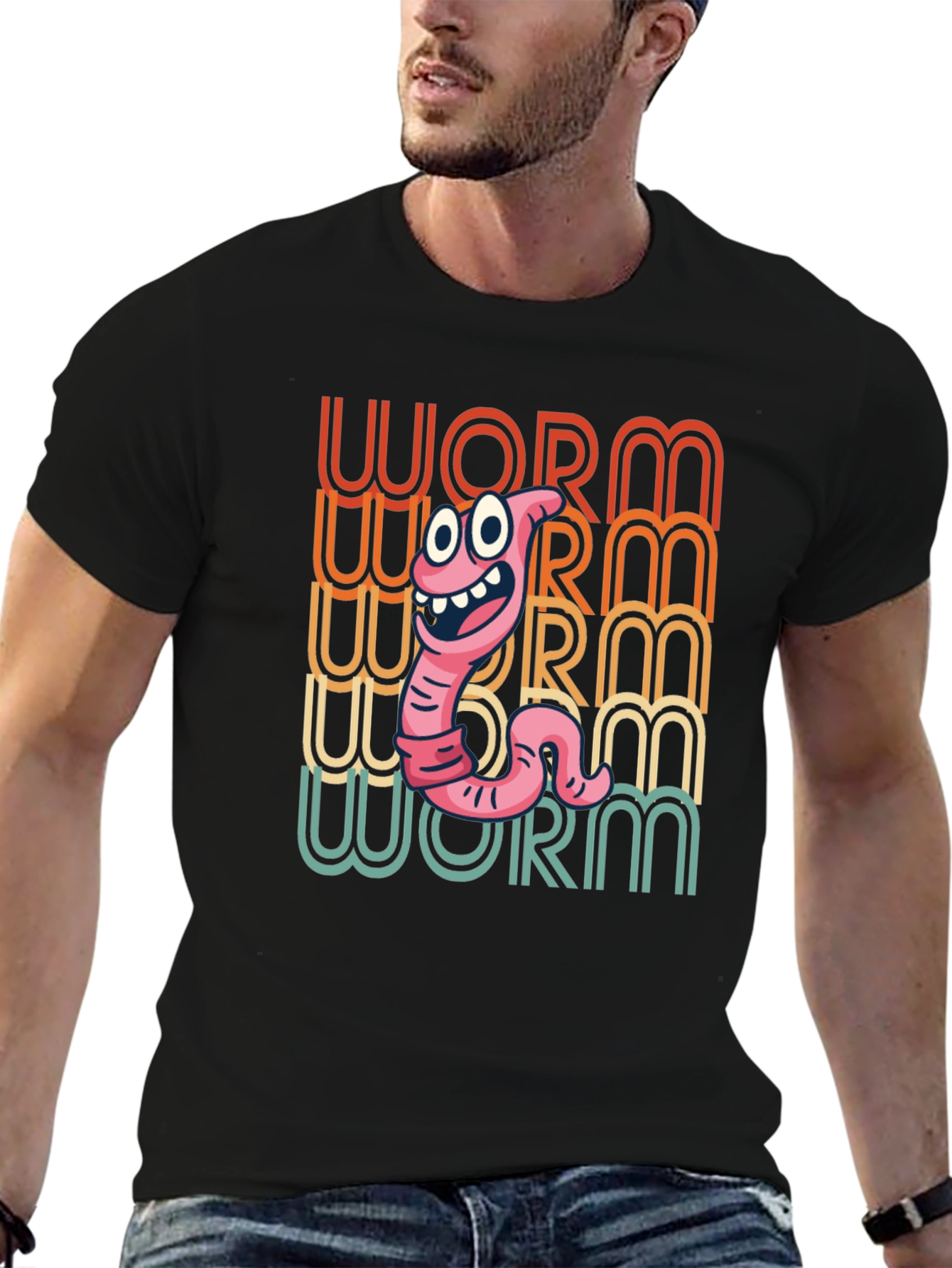 Funny Worm Graphic Tee - Black Cotton T-Shirt