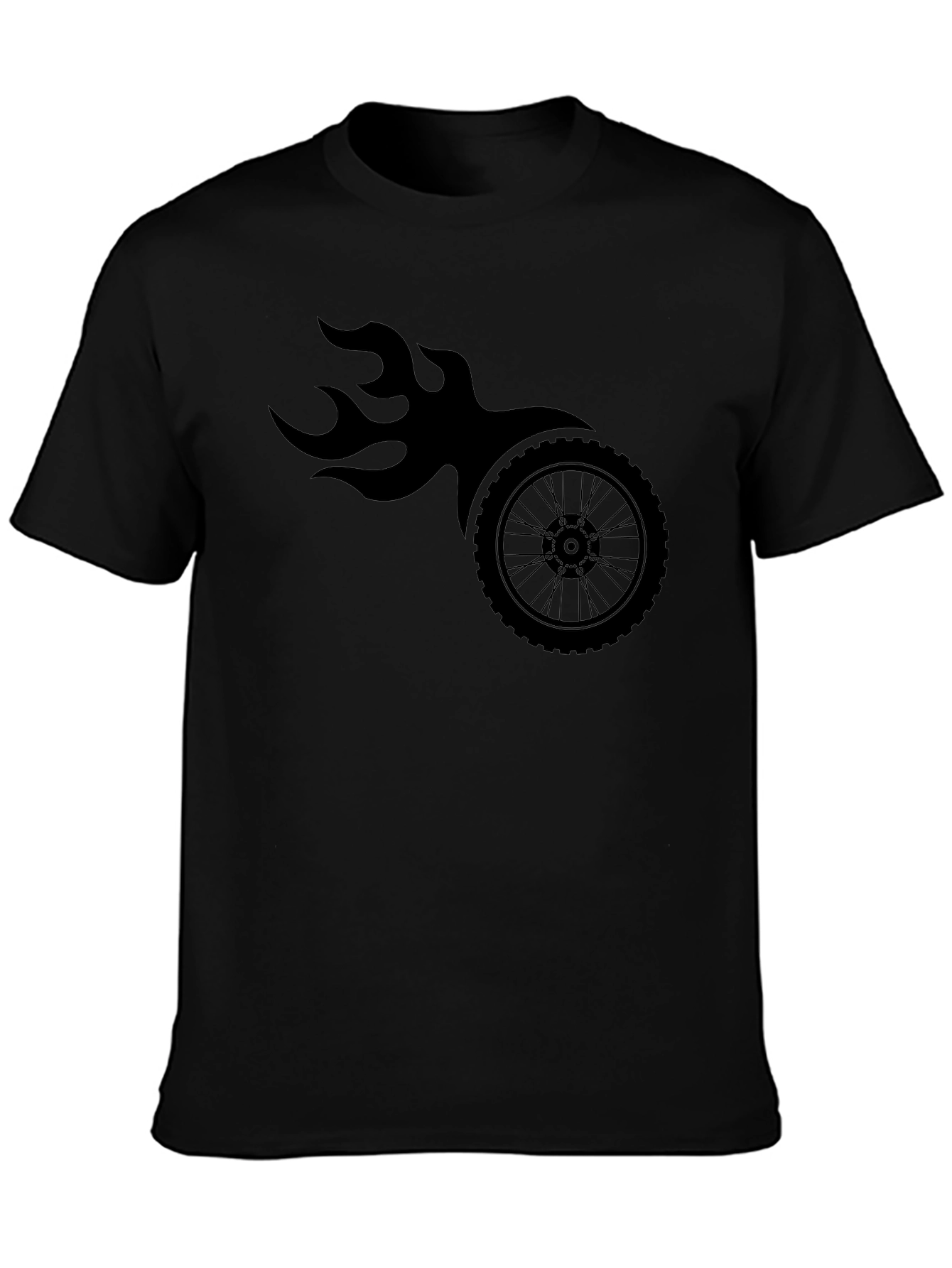 Mens Black Flaming Wheel Graphic T-Shirt