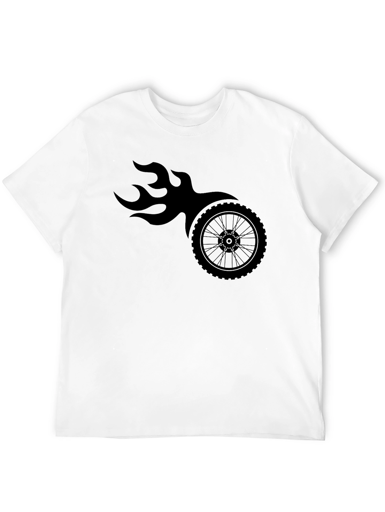 Mens Black Flaming Wheel Graphic T-Shirt