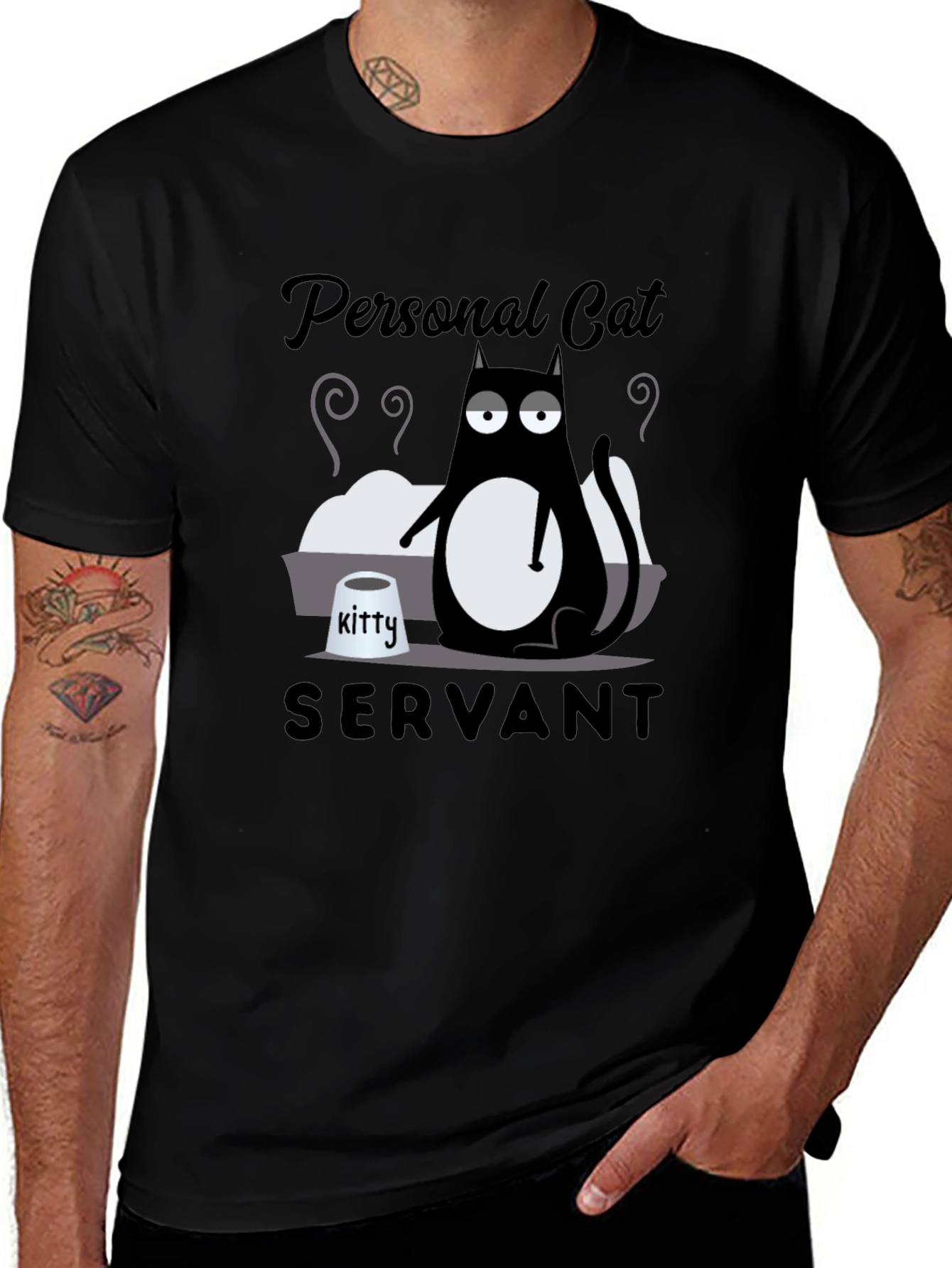 Personal Cat Servant Graphic Tee - Black