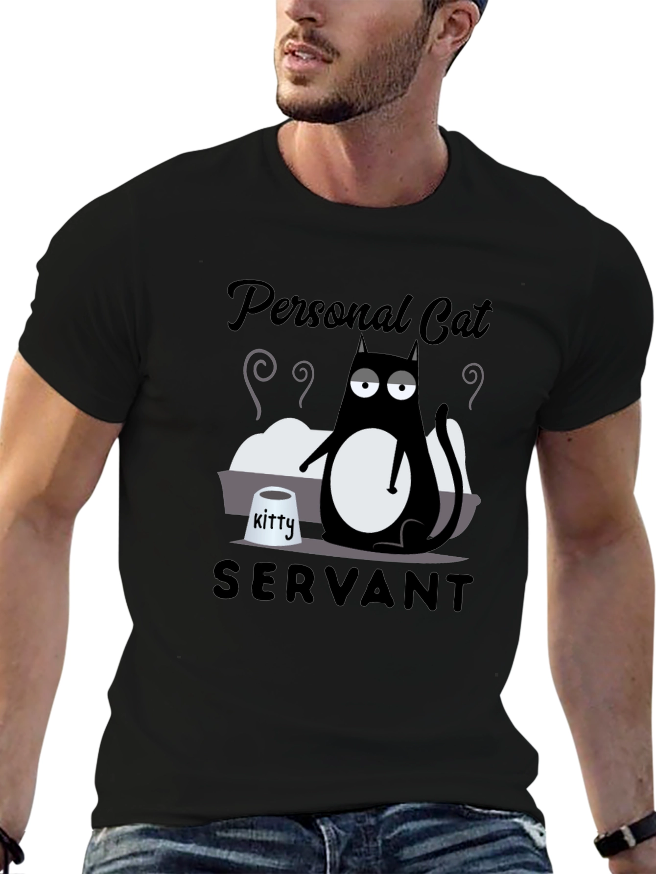 Personal Cat Servant Graphic Tee - Black