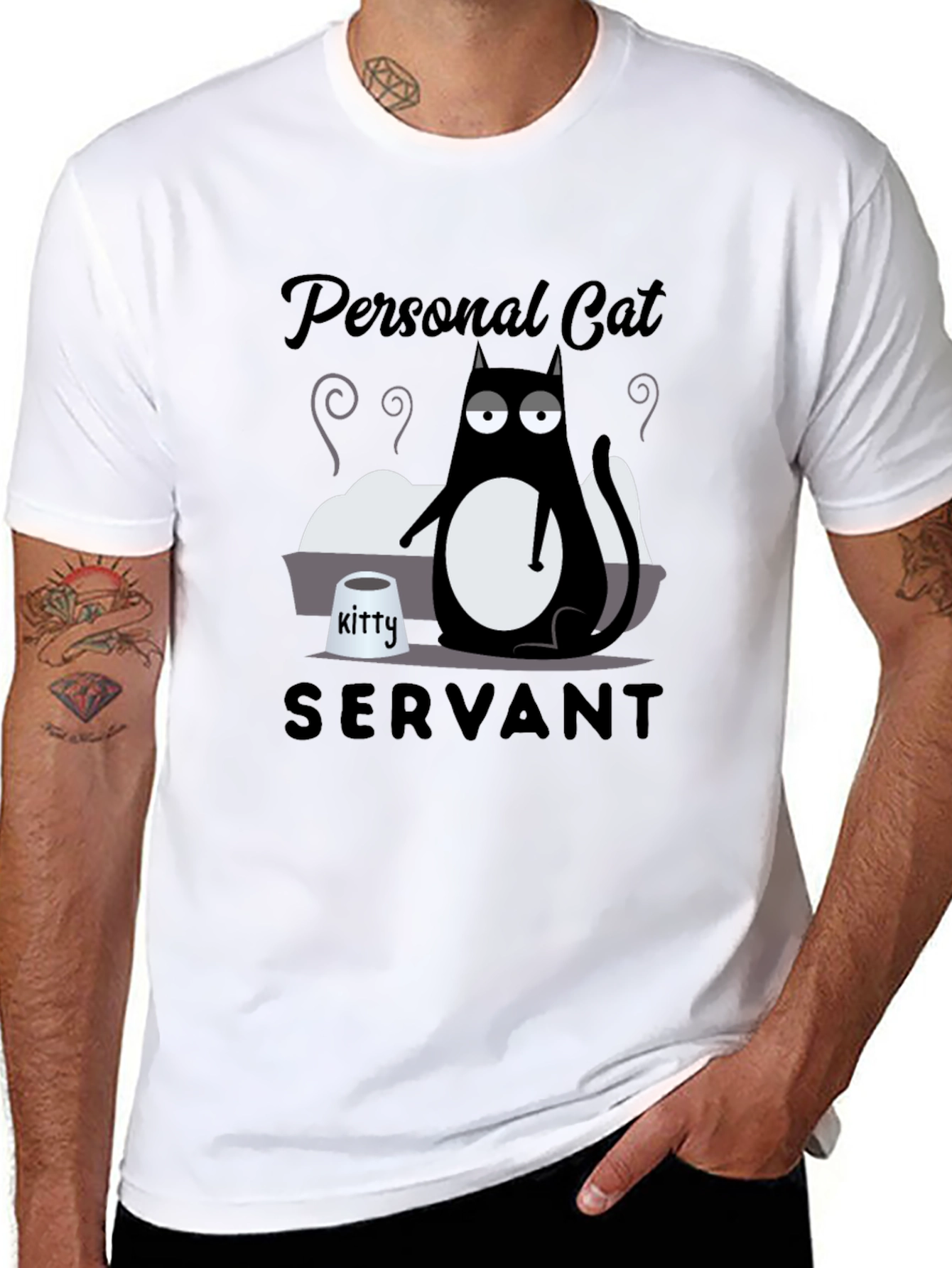 Personal Cat Servant Graphic Tee - Black