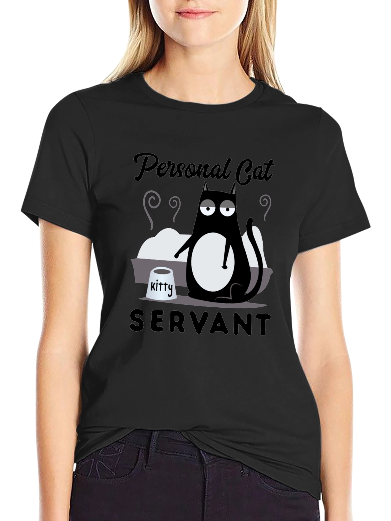 Personal Cat Servant Graphic Tee - Black