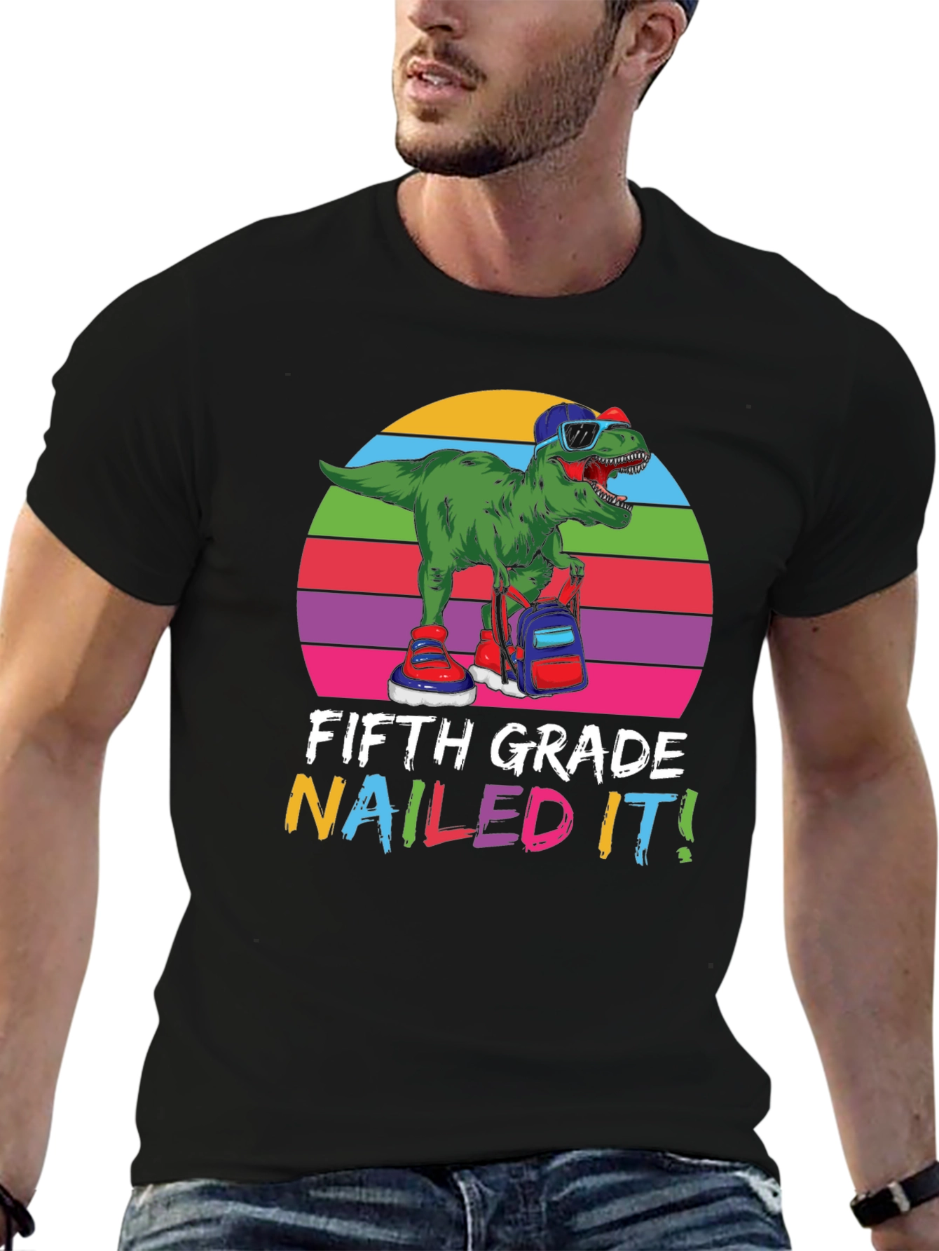 Fifth Grade Nailed It T-Shirt - Dinosaur Design