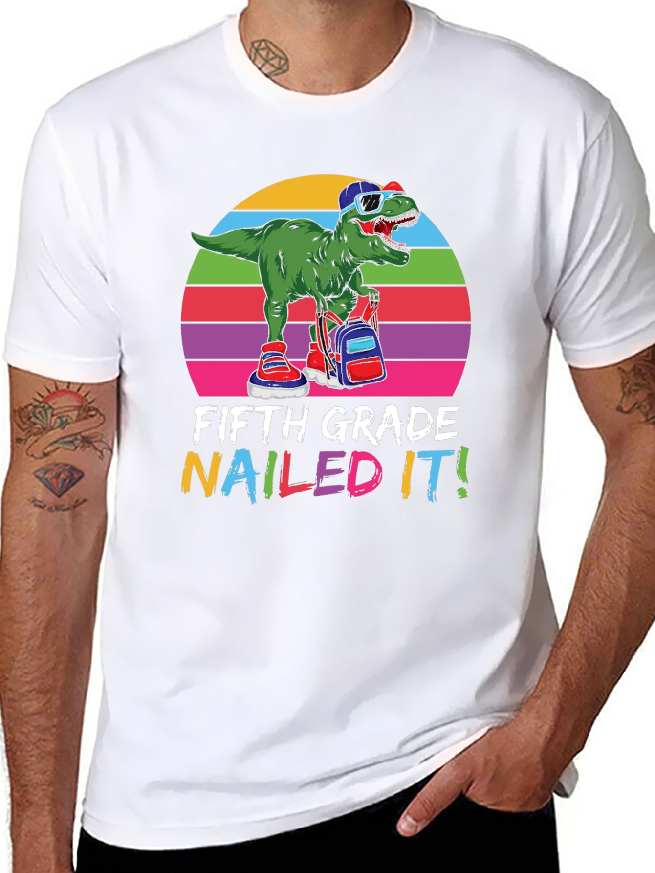 Fifth Grade Nailed It T-Shirt - Dinosaur Design