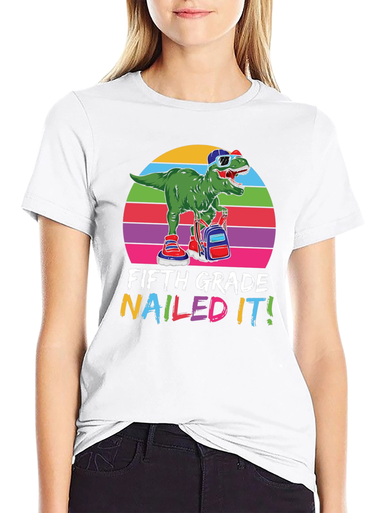 Fifth Grade Nailed It T-Shirt - Dinosaur Design