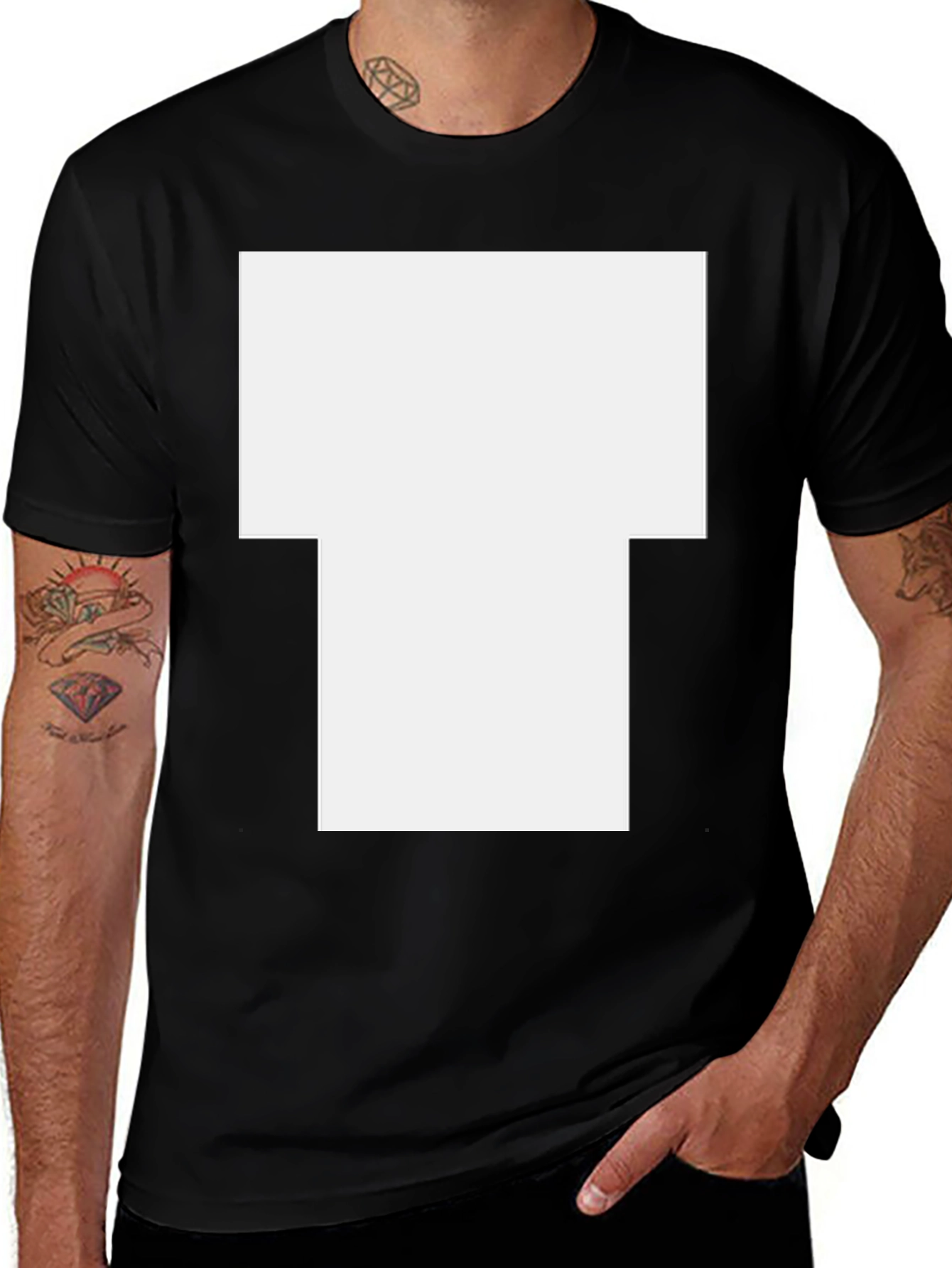 Black Short-Sleeve T-Shirt with Large White Graphic