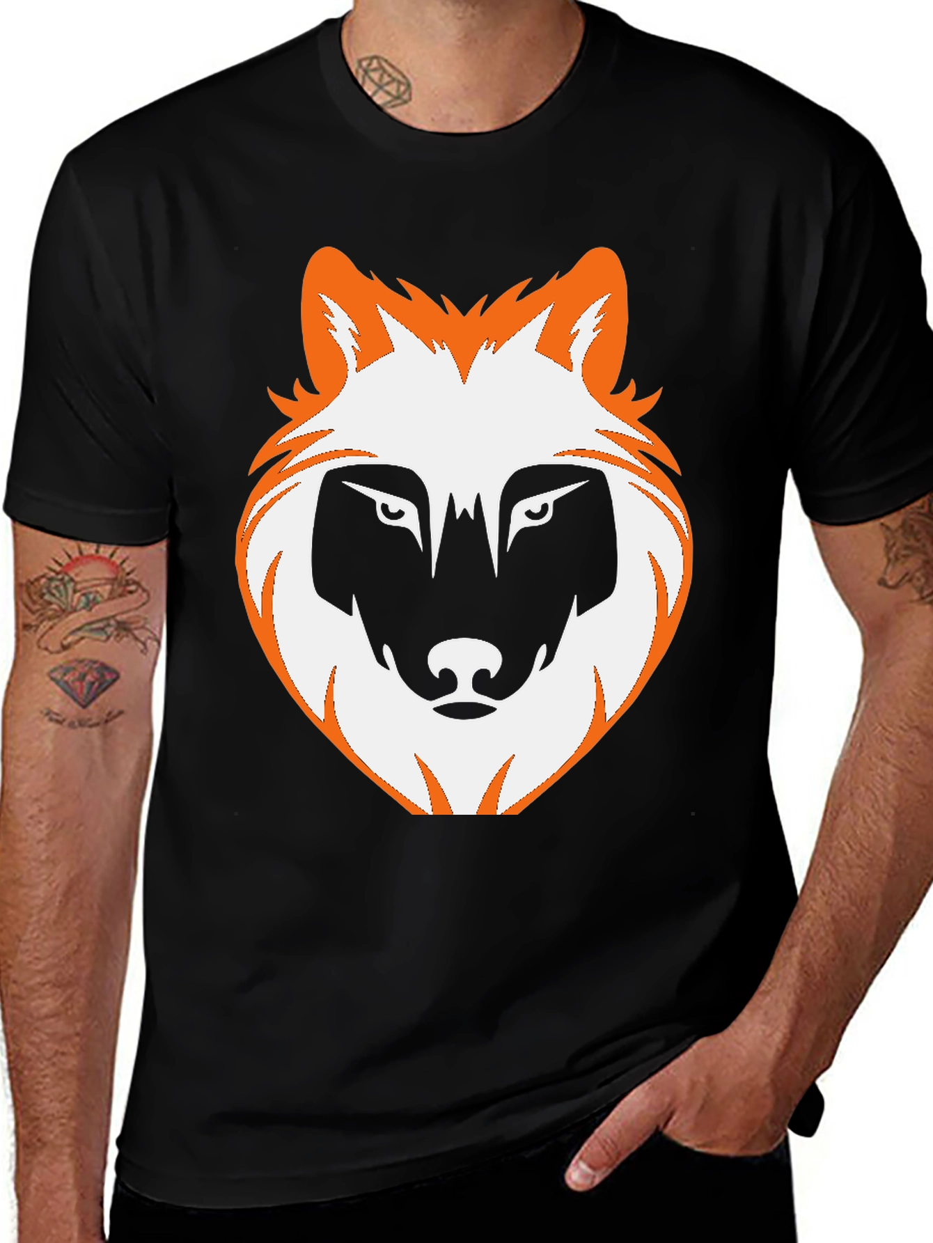 Wolf Graphic Print Tee - Black Casual T-Shirt